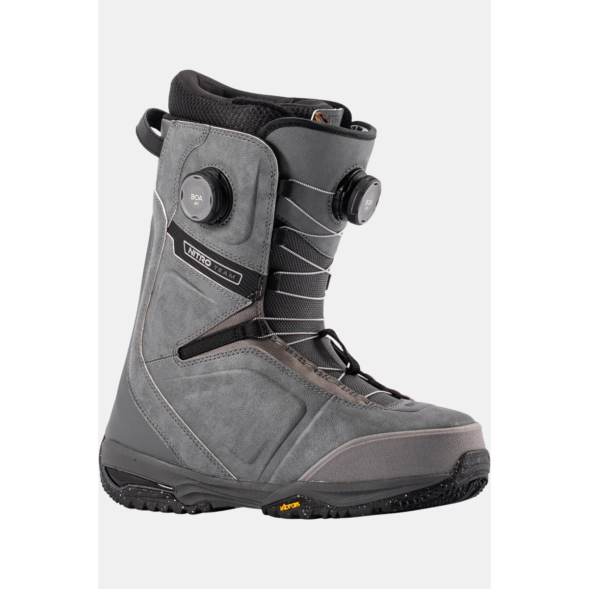 Team BOA® Chaussures de raquettes, bottes, grises, coque rigide, sans fixation, bottes de snowboard, bottes grises, système Boa, maintien de la cheville, semelle Vibram