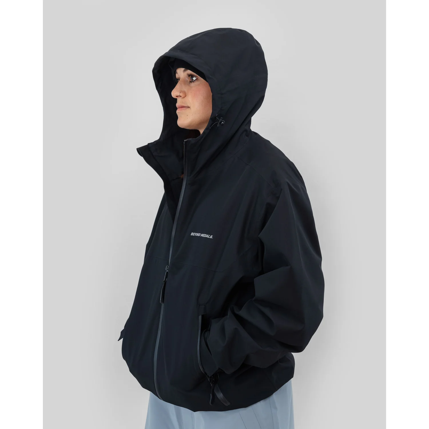Regenjacke, Kapuze, Schwarz, Reißverschluss, Windjacke