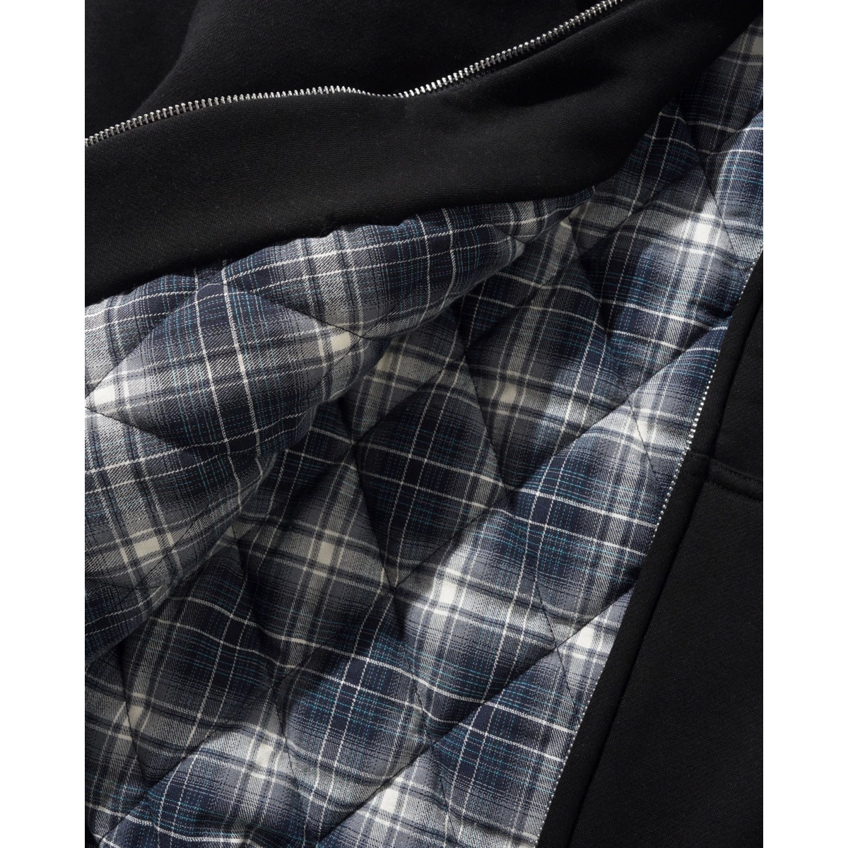Plaid Lined Zip-Thru Hood Plüsch, Textil, Stoff, Muster, Pläne nicht sichtbar, Reißverschluss, Karo-Futter, Jacke, Futter aus Karo-Stoff, Karo-Innenfutter