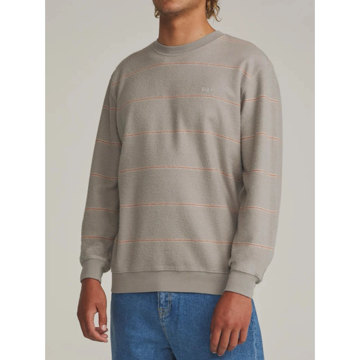 Parks Crew Sweat-shirt, col rond, rayures, gris, manches longues