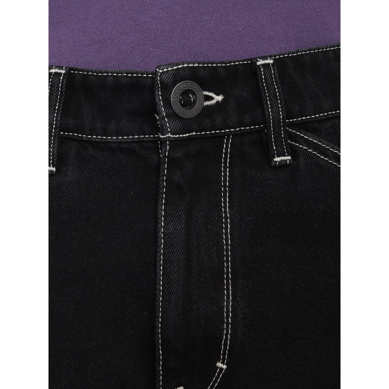 Labored Denim Util Short Jeans, Schwarzer Denim, Kontrastnähte, Knopfverschluss, Gürtelschlaufen