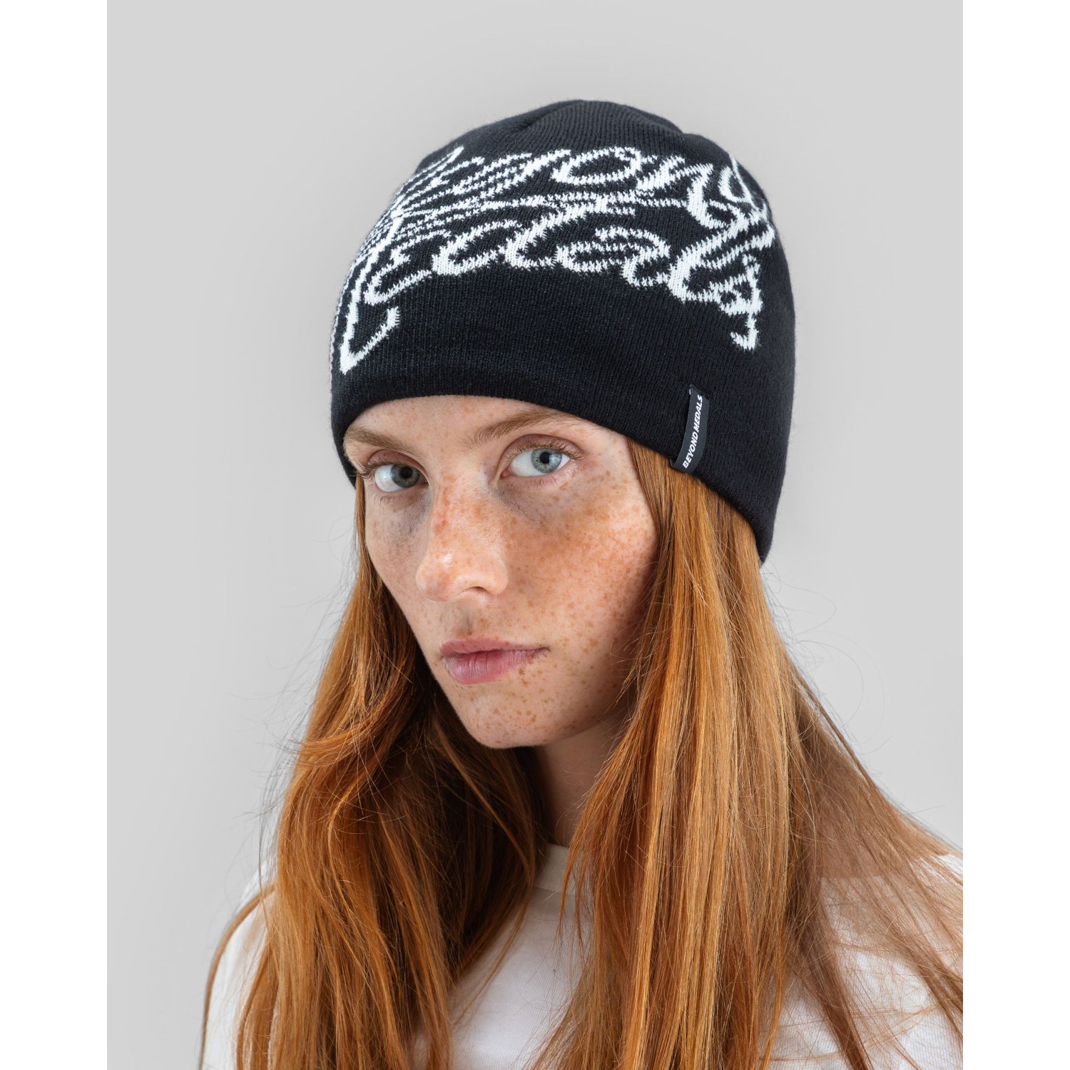 Jacquard Beanie Logo Bonnet, bonnet tricoté, noir, à motifs, chaud