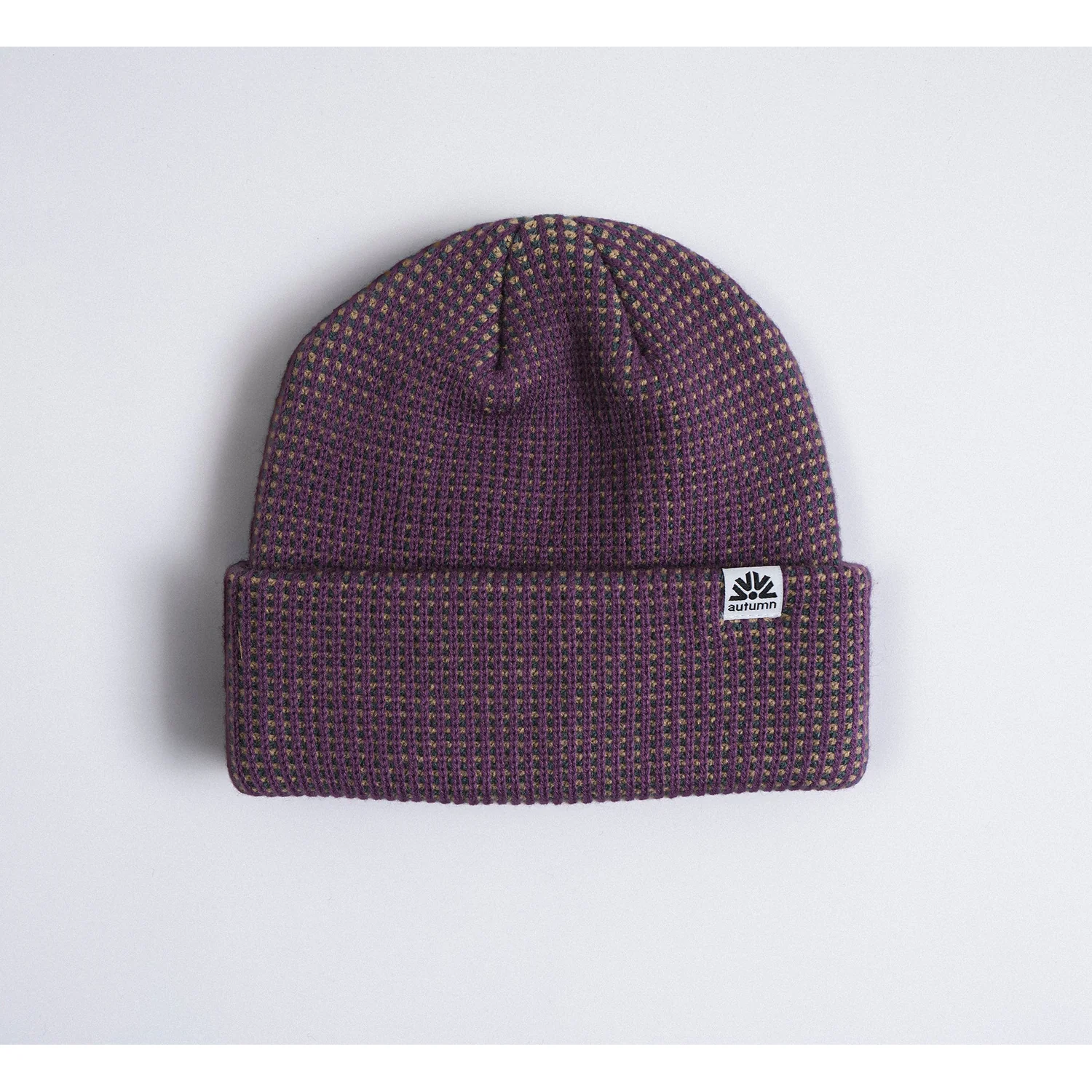 Bonnet en tricot, bonnet à revers, violet, motif à pois, tricot côtelé