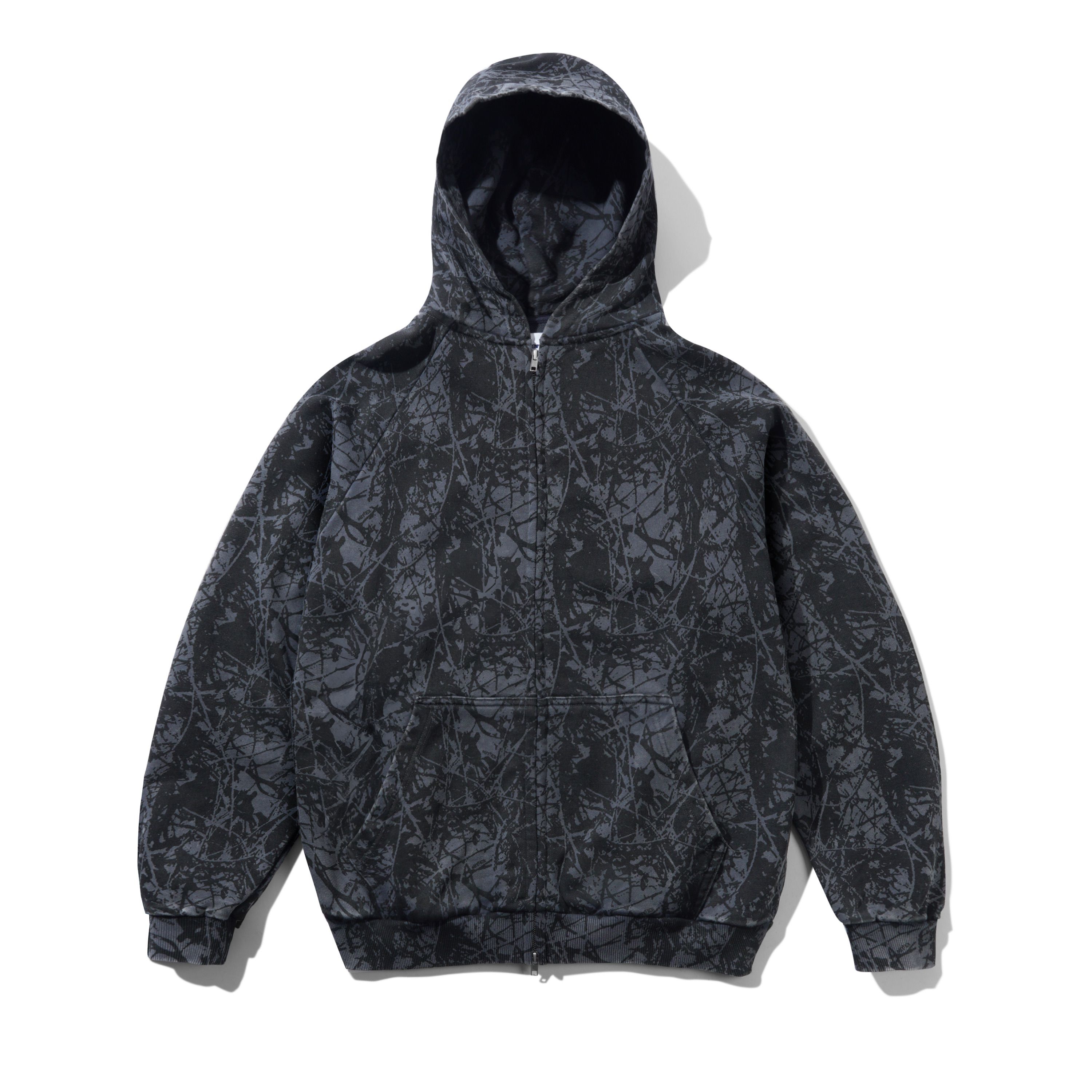 Woods Camo Zip-Thru Hood Sweat à capuche, à capuche, pull, à motifs, gris foncé