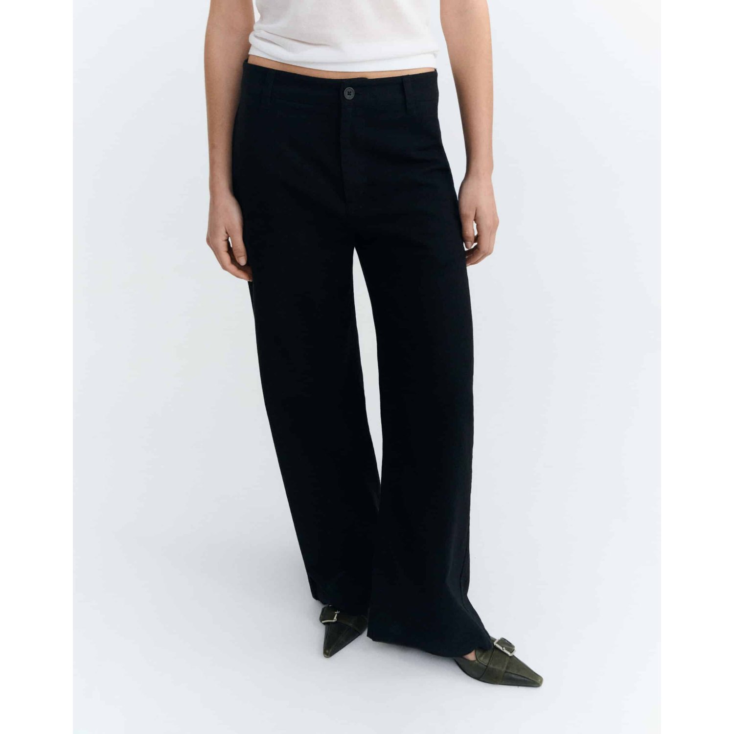 Pantalon, noir, coupe large, jambes larges, taille haute