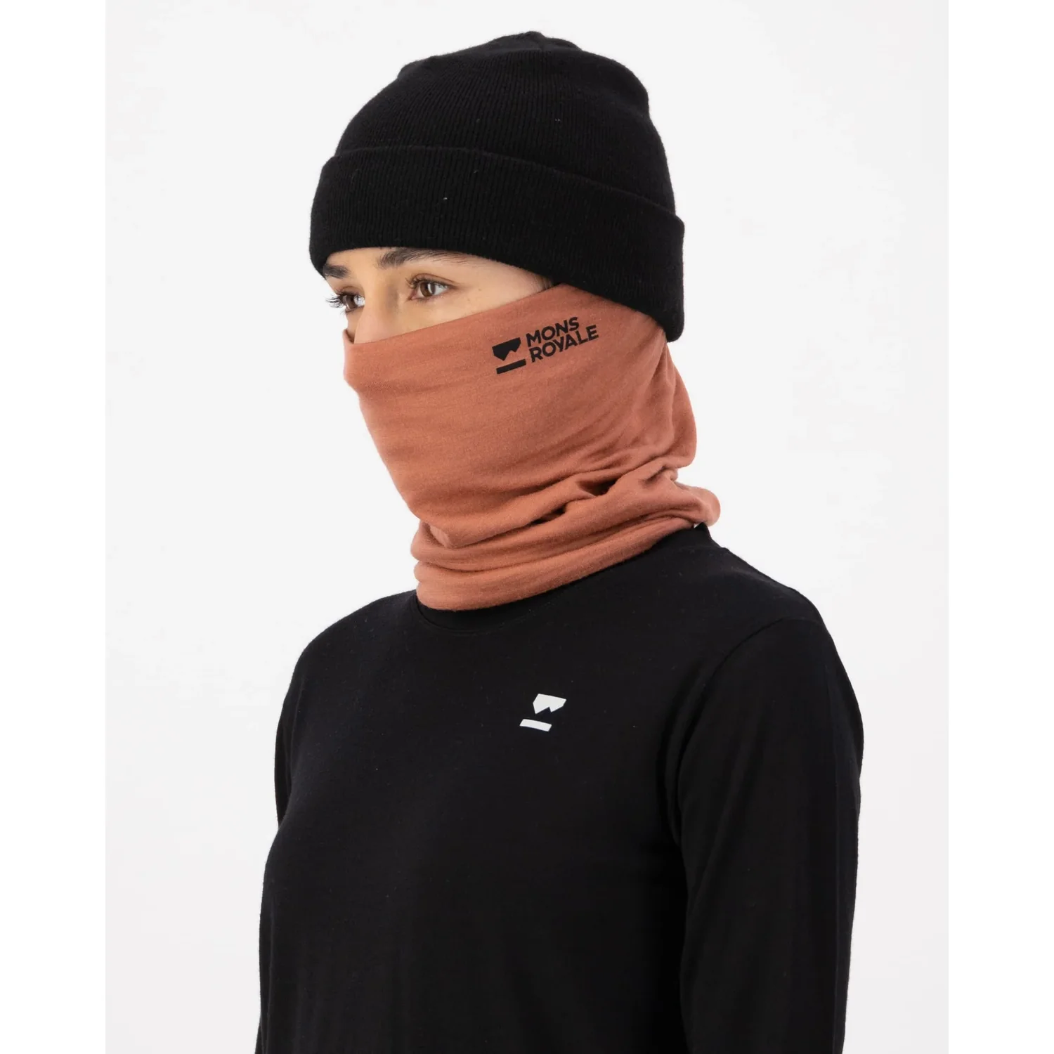 Double Up Mer. Neckwarmer Schlauchschal, Halswärmer, Rostbraun, Einfarbig, Logoaufdruck