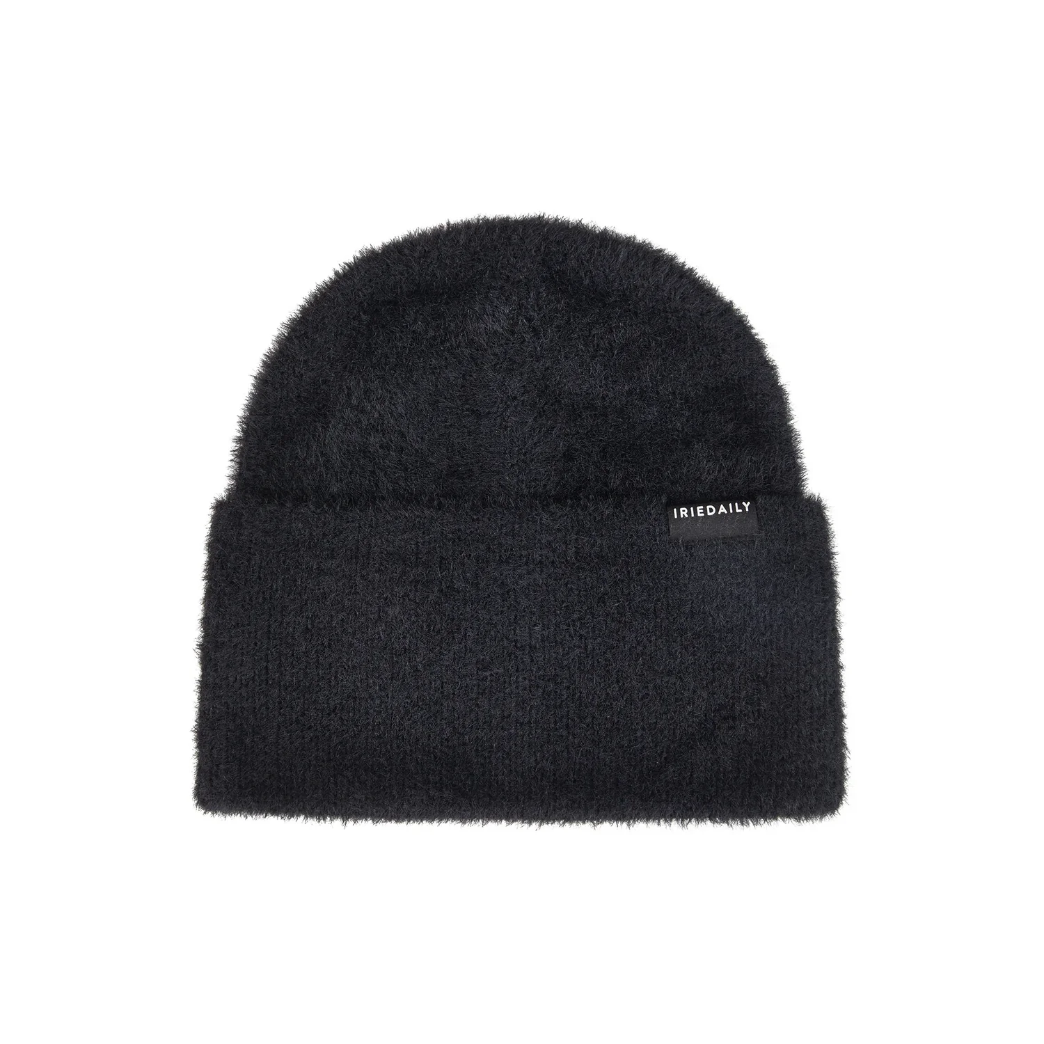 Fuzzy Feather Beanie Bonnet en tricot, noir, à revers, surface duveteuse