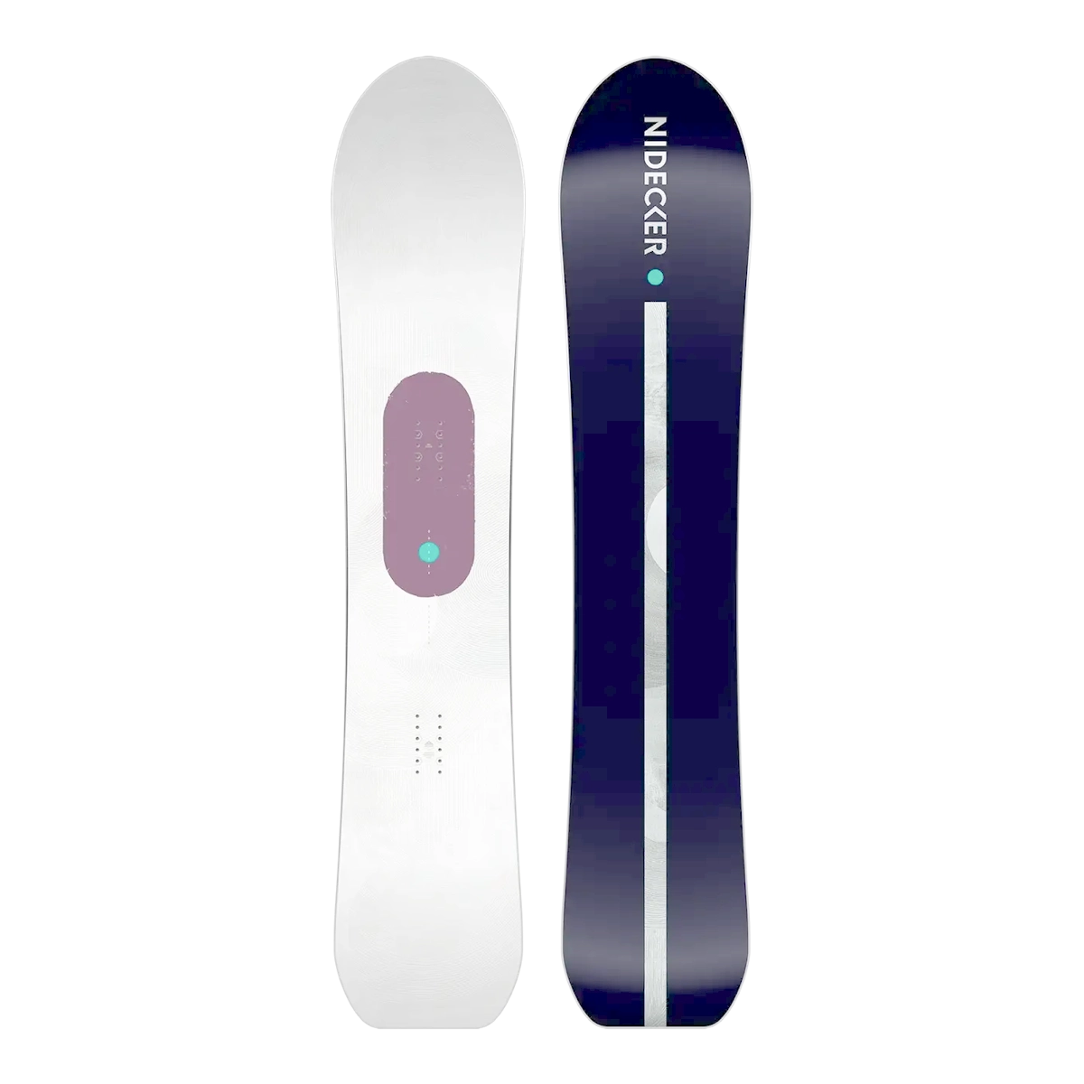 Snowboard, haut blanc, patin violet, planche twin, motif tout-terrain, snowboard, twin tip, blanc, dégradé de bleu, graphisme Vibe