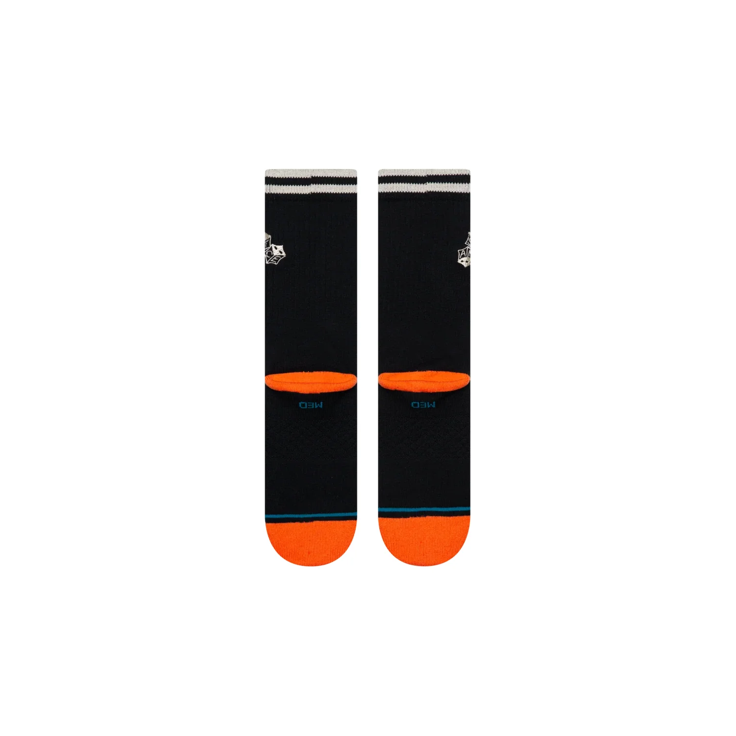 Chaussettes, noires et orange, bord-côte, motif à rayures, montant jusqu'à la cheville