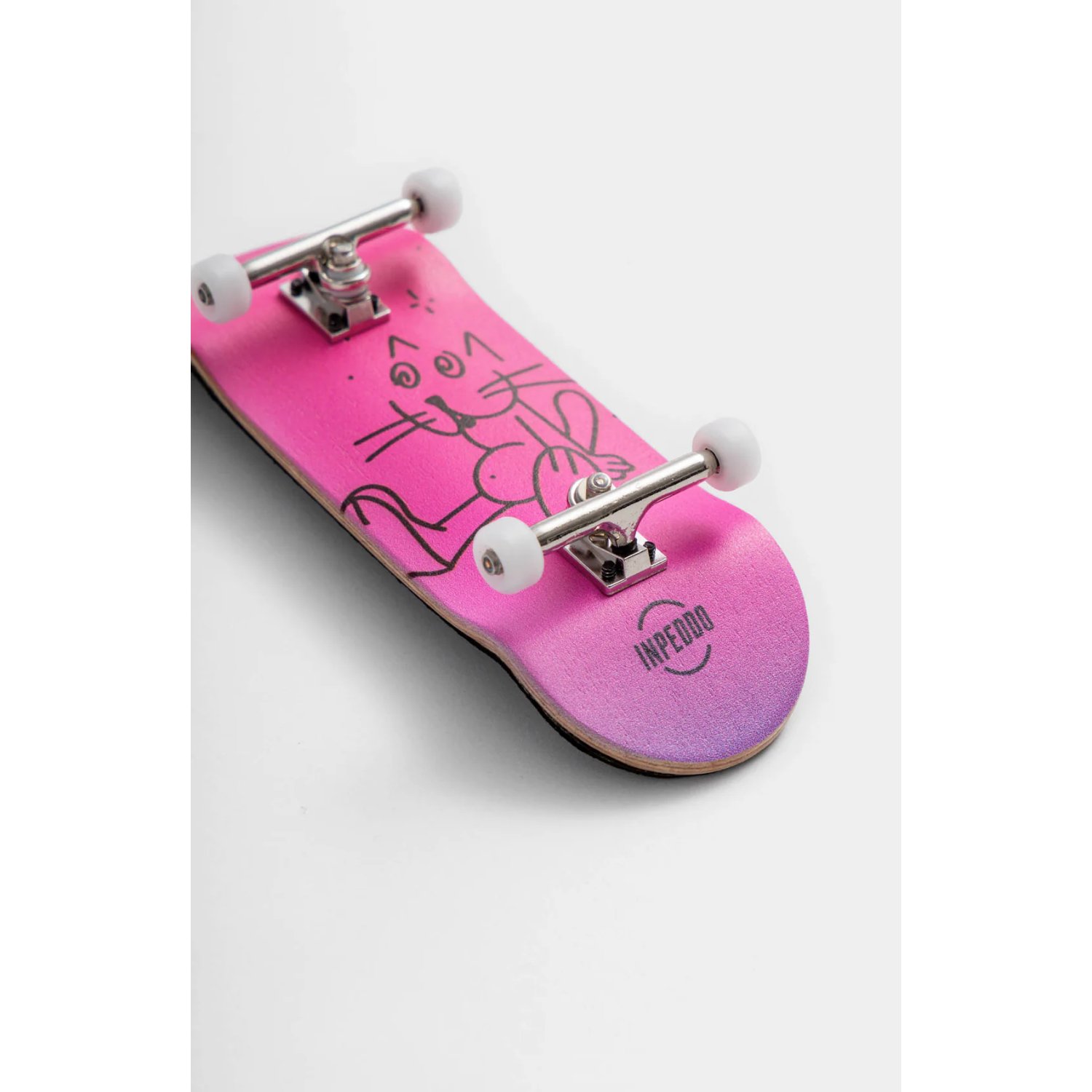 Mini-Skateboard, Pink Deck, Grafik-Illustration, Weiße Rollen, Kunst-Design