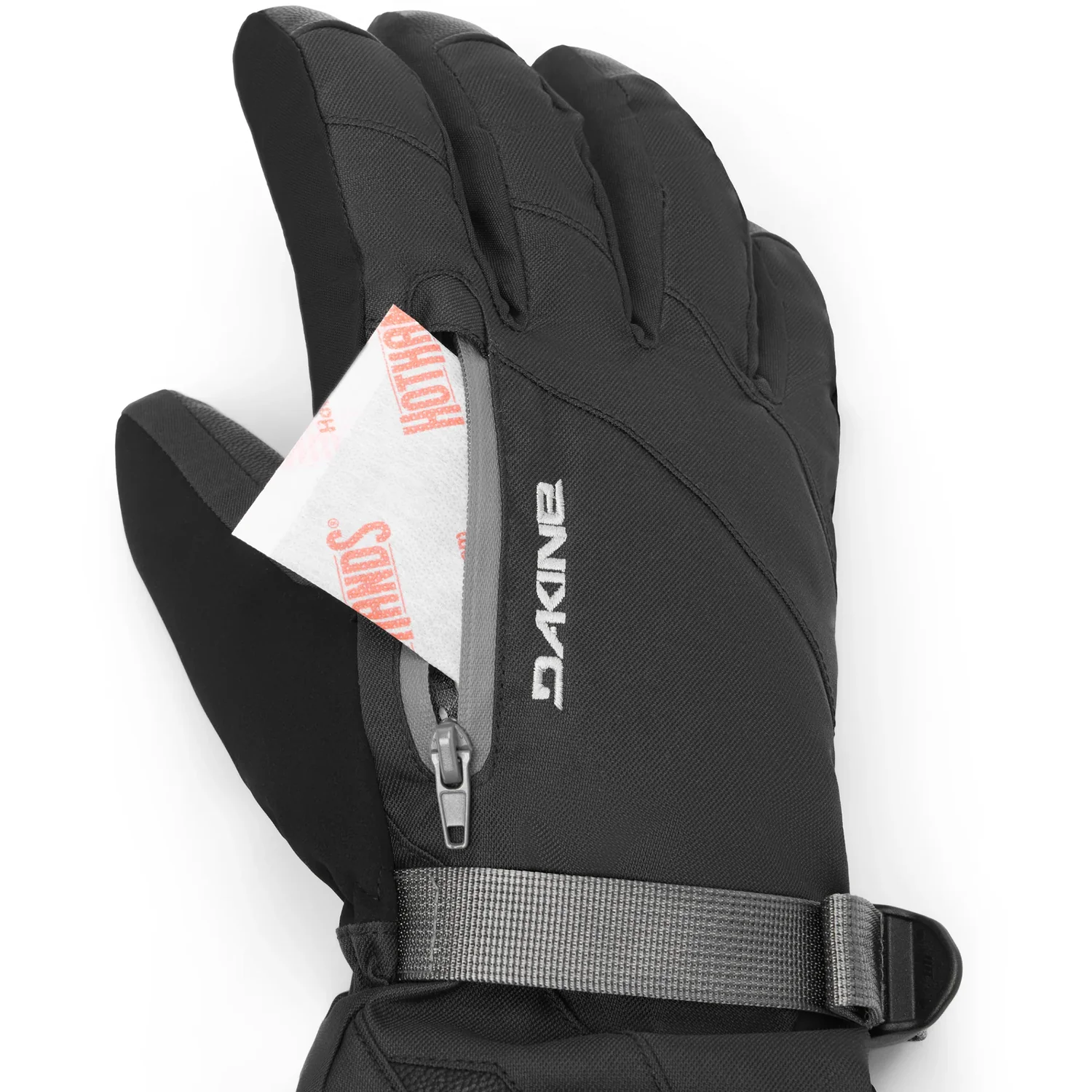 Skihandschuh, schwarz, Textilgewebe, Reißverschlusstasche, Handgelenkriemen