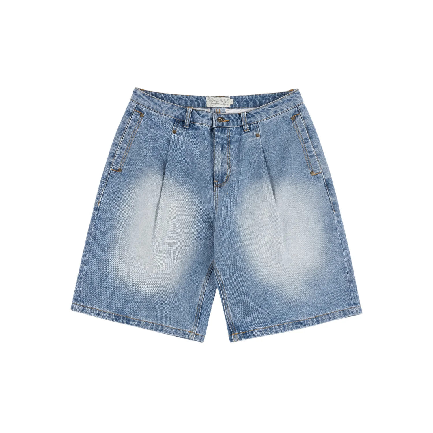 Jeansshorts, Hellblau, Weit geschnitten, Faltenfront, Verwaschene Optik