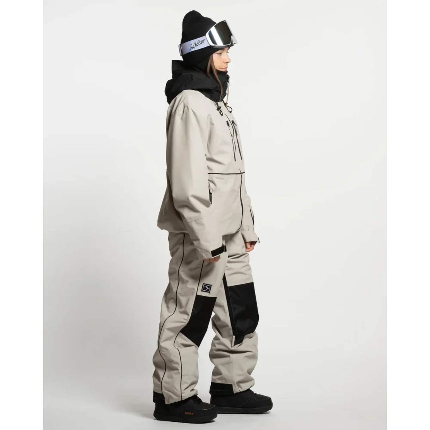 Apex Full Zip Jacket Veste de ski, pantalon de ski, vêtements de neige, beige-noir, capuche