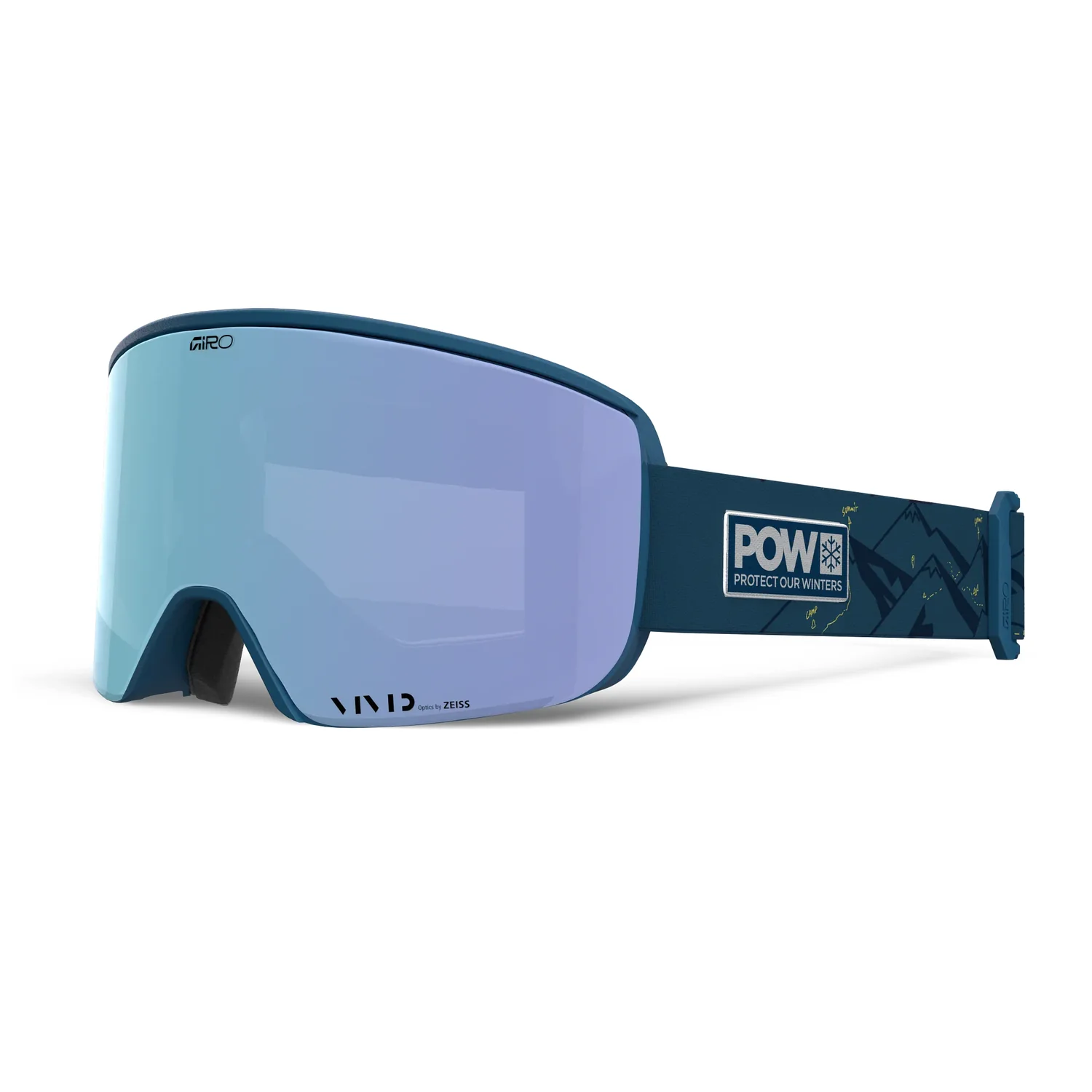 Lunettes de ski, verres miroirs, bleu, patch POW, lunettes de ski, verres miroirs, bleu, large champ de vision, bandeau réglable