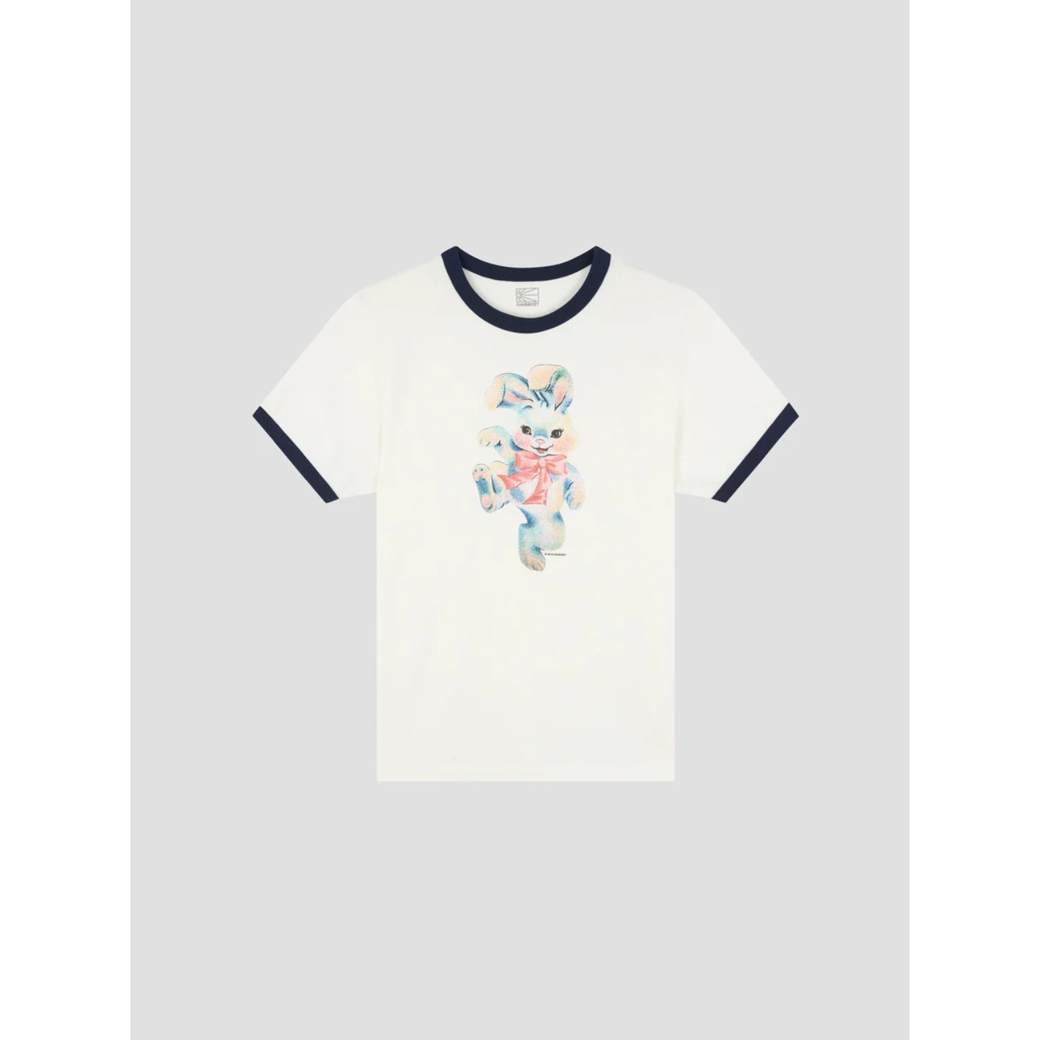 T-Shirt, Ringer-Tee, weiß, Druckmotif, Kurzarm, T-Shirt, Weiß, Rundhalsausschnitt, Osterhase Druck, Kontrastbündchen