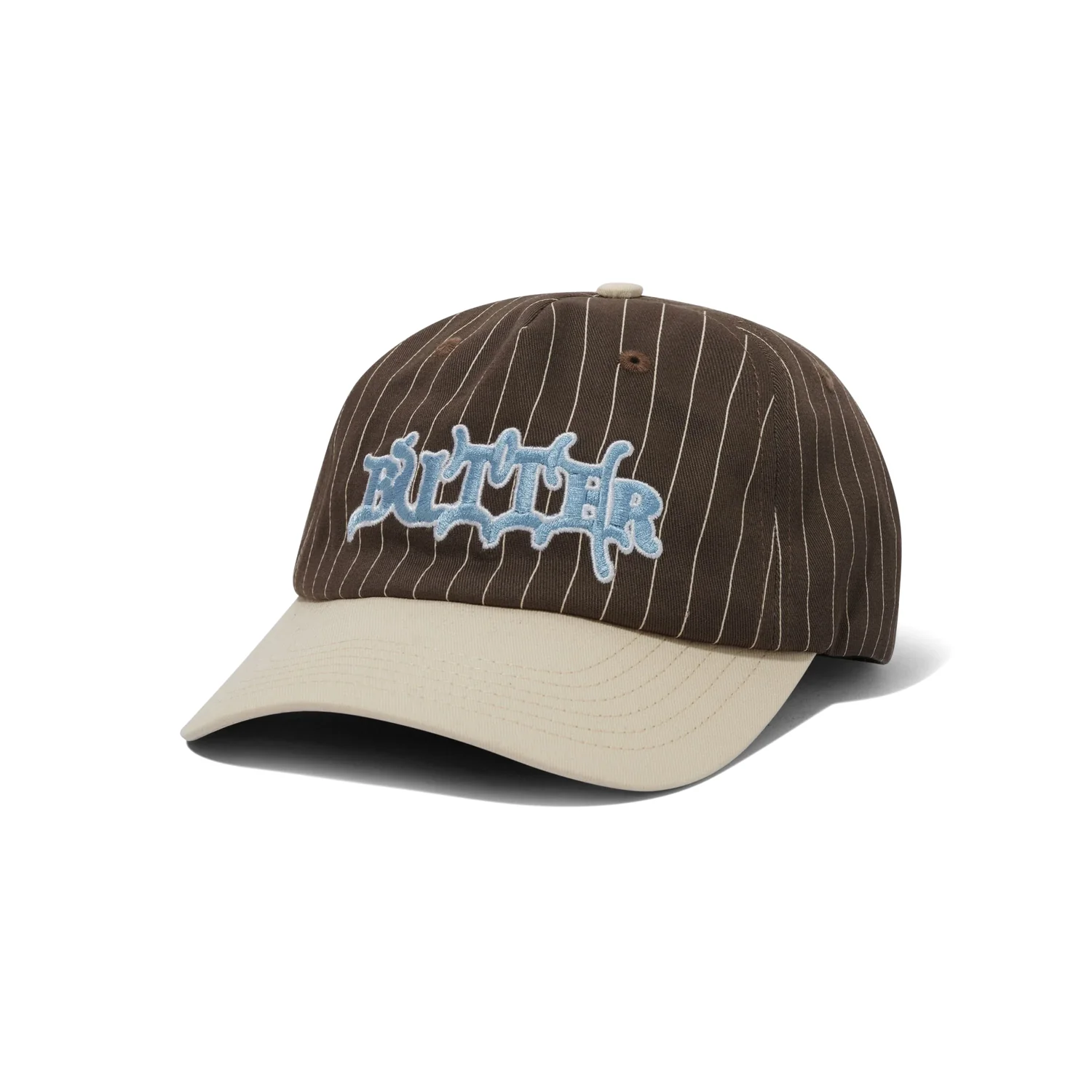 Casquette de baseball, rayures fines, marron-beige, visière courbée, logo brodé