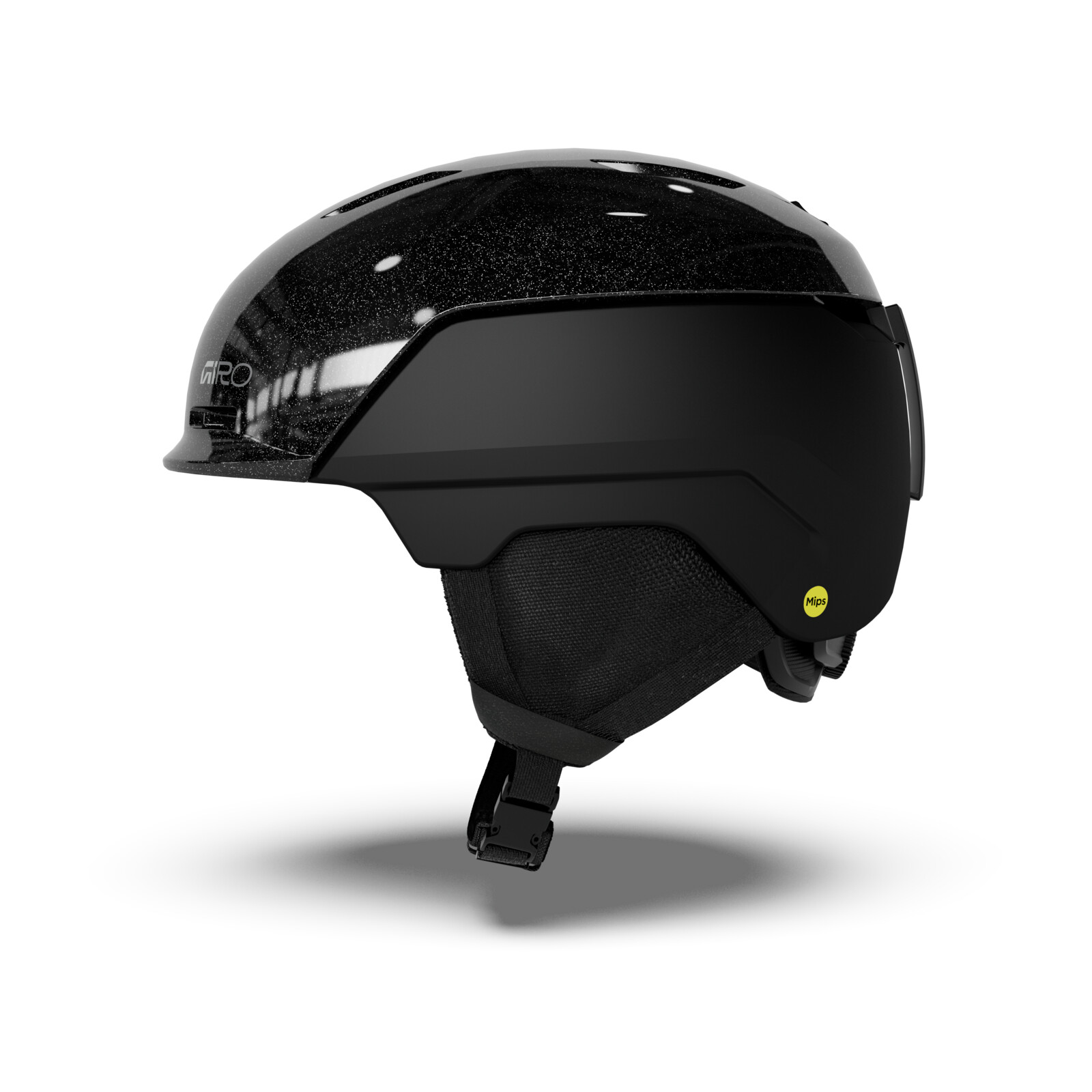 Skibrille, Helm, Schwarz, Glasfolie, Kinnriemen