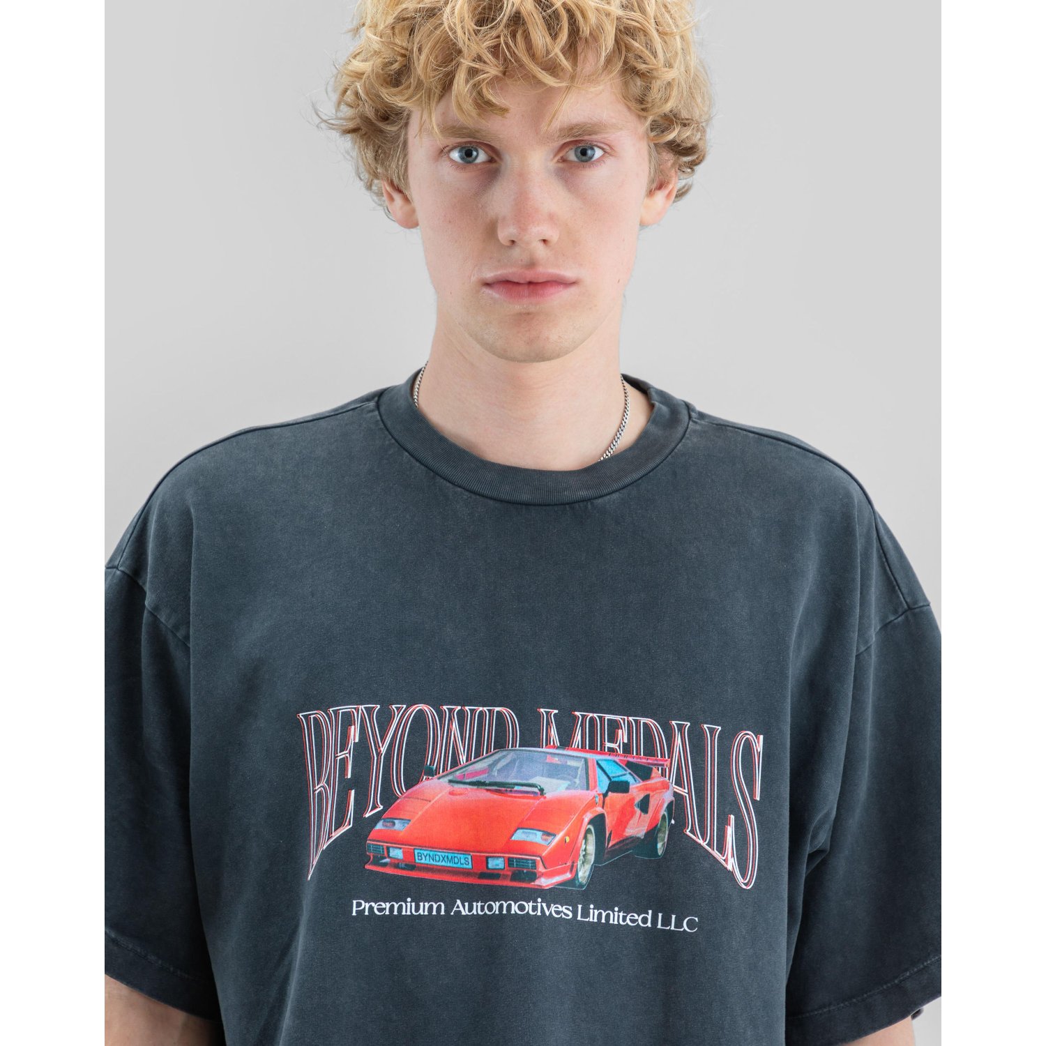Premium Tee Tee, Crop, Graphic, Auto, Blau-Grau, T-Shirt, Oversized, Graphic, Autolack/Auto-Print, Dunkelgrau, T-Shirt, Grafikshirt, Auto-Grafik, Kurzarm, Blau-Grau