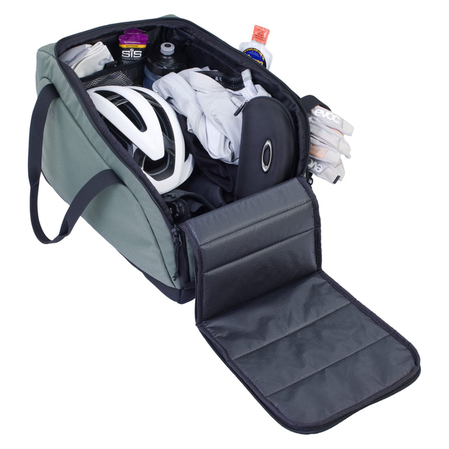 Reisegepäck Tasche, Fahrradhelm, Sonnenbrille, Handschuhe, Kleidung