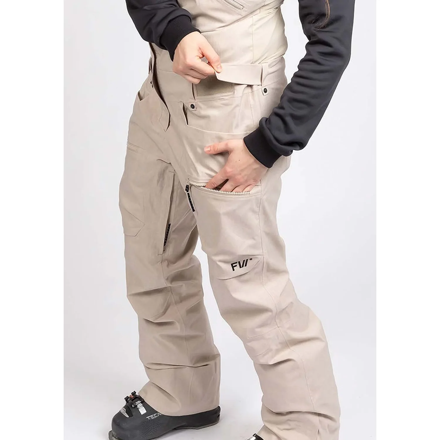 Skihose, Beige, Reißverschlusstaschen, Cargo-Taschen, Weites Bein
