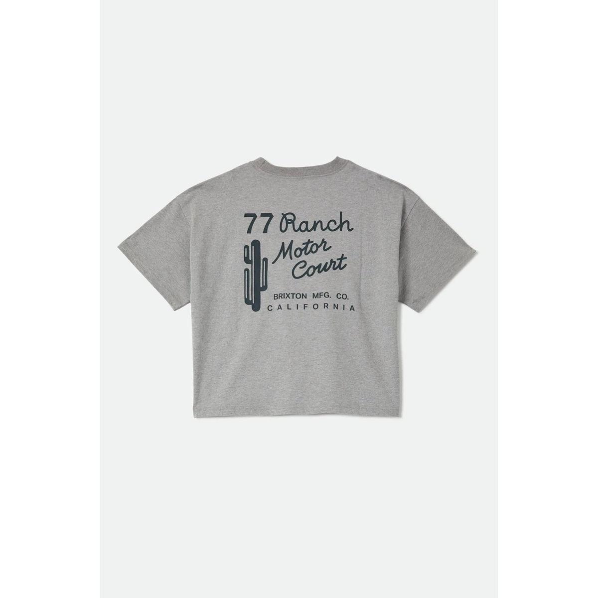 grau T-Shirt, Kurzarm, Crewneck, Graphic Print, California Stil, Tee, Graues Shirt, Ranch Motor Court, Kaktus Grafik, Kalifornien