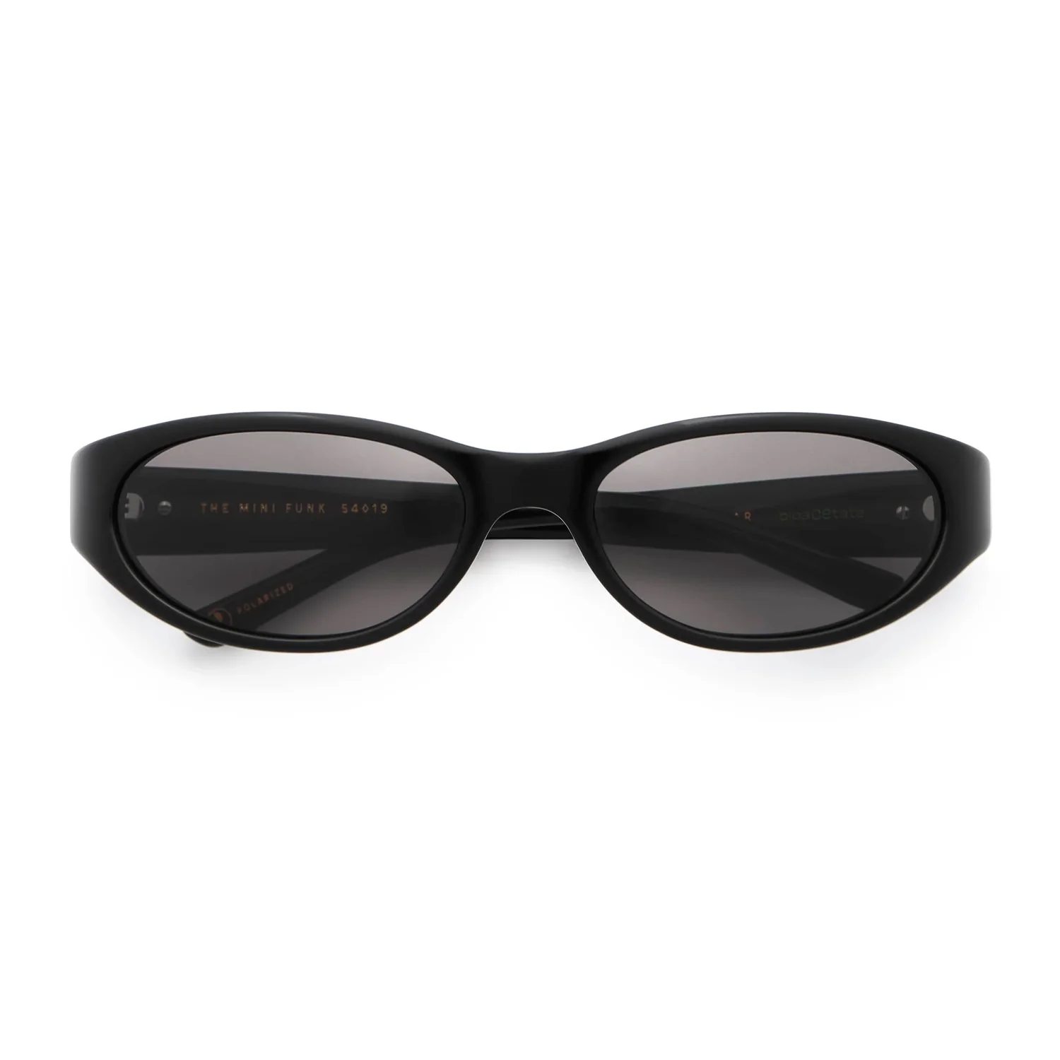 The Mini Funk Polarized Sonnenbrille, schwarzer Kunststoffrahmen, ovale Gläser, getönte Gläser, polarisierte Gläser