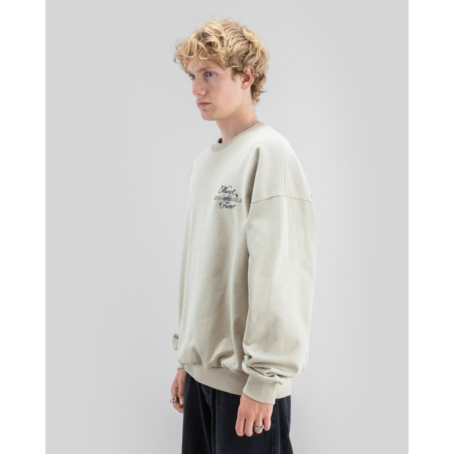 Crewneck, Pullover, Beige, Langarm, Logo Grafik