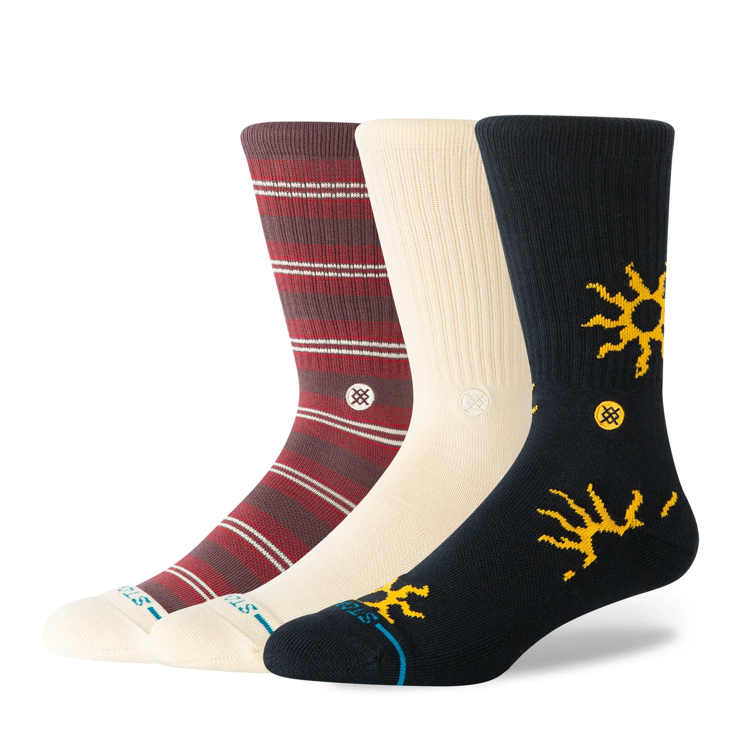 Chaussettes, maille côtelée, rayées, motif soleil, lot de 3
