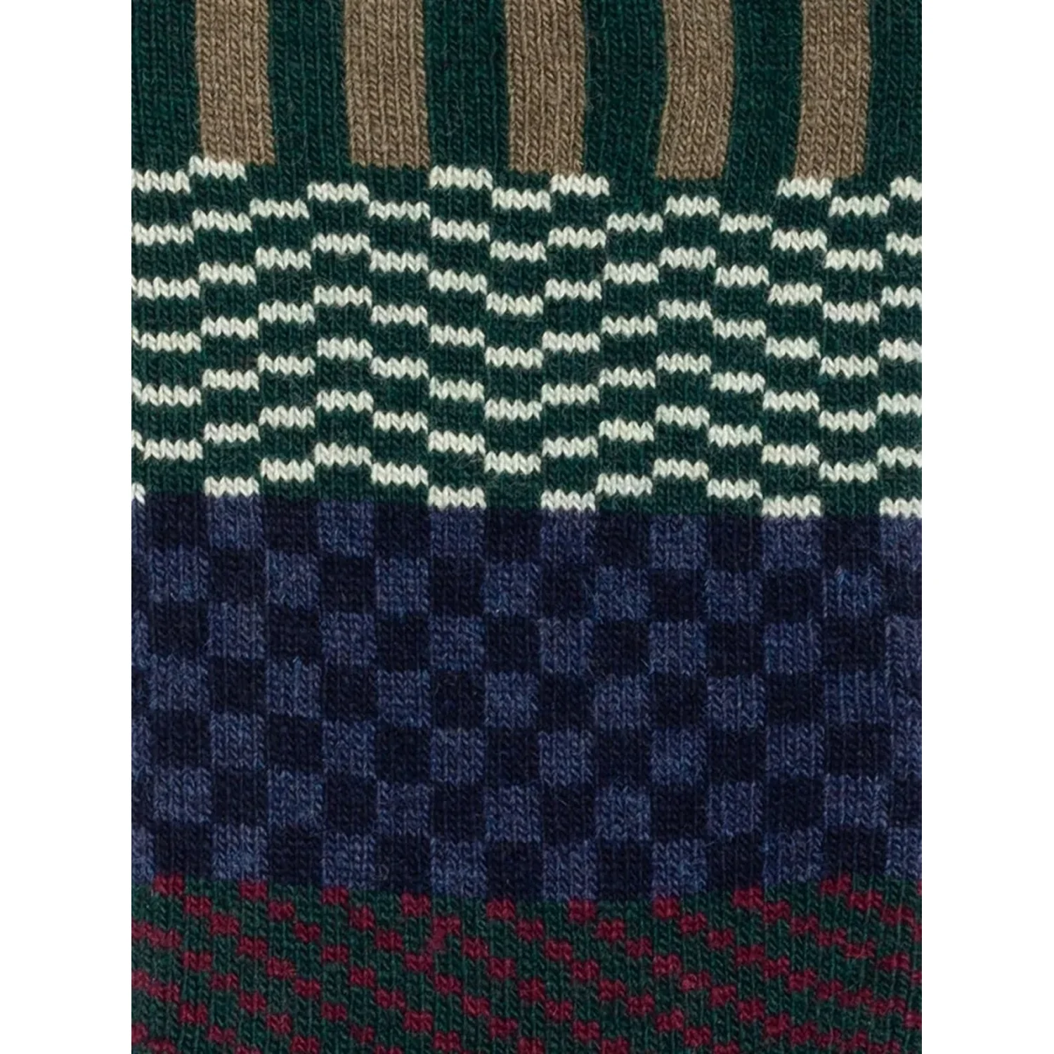 Extra Cozy Enni Tissu tricoté, vert foncé, bleu marine, motif géométrique, multicolore