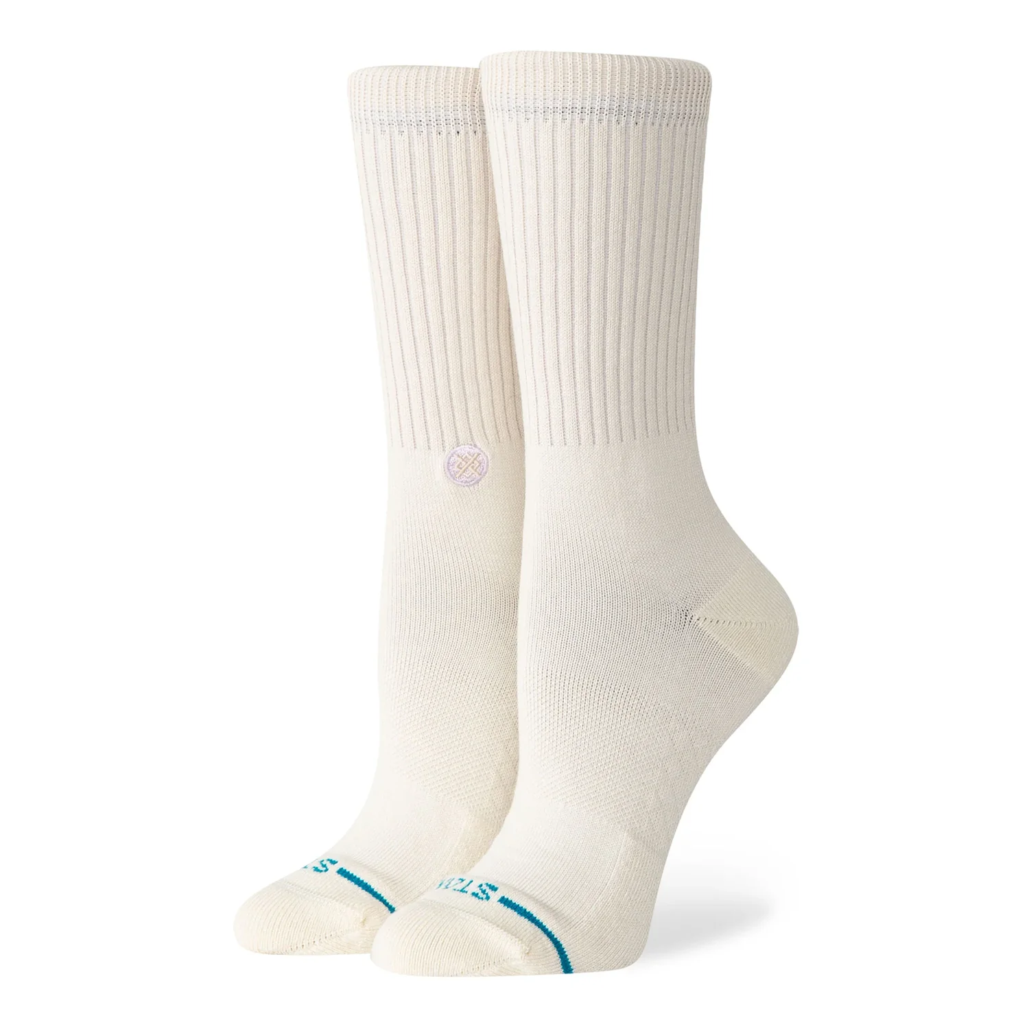 Chaussettes Crew, côtelées, couleur crème, longueur cheville, en coton