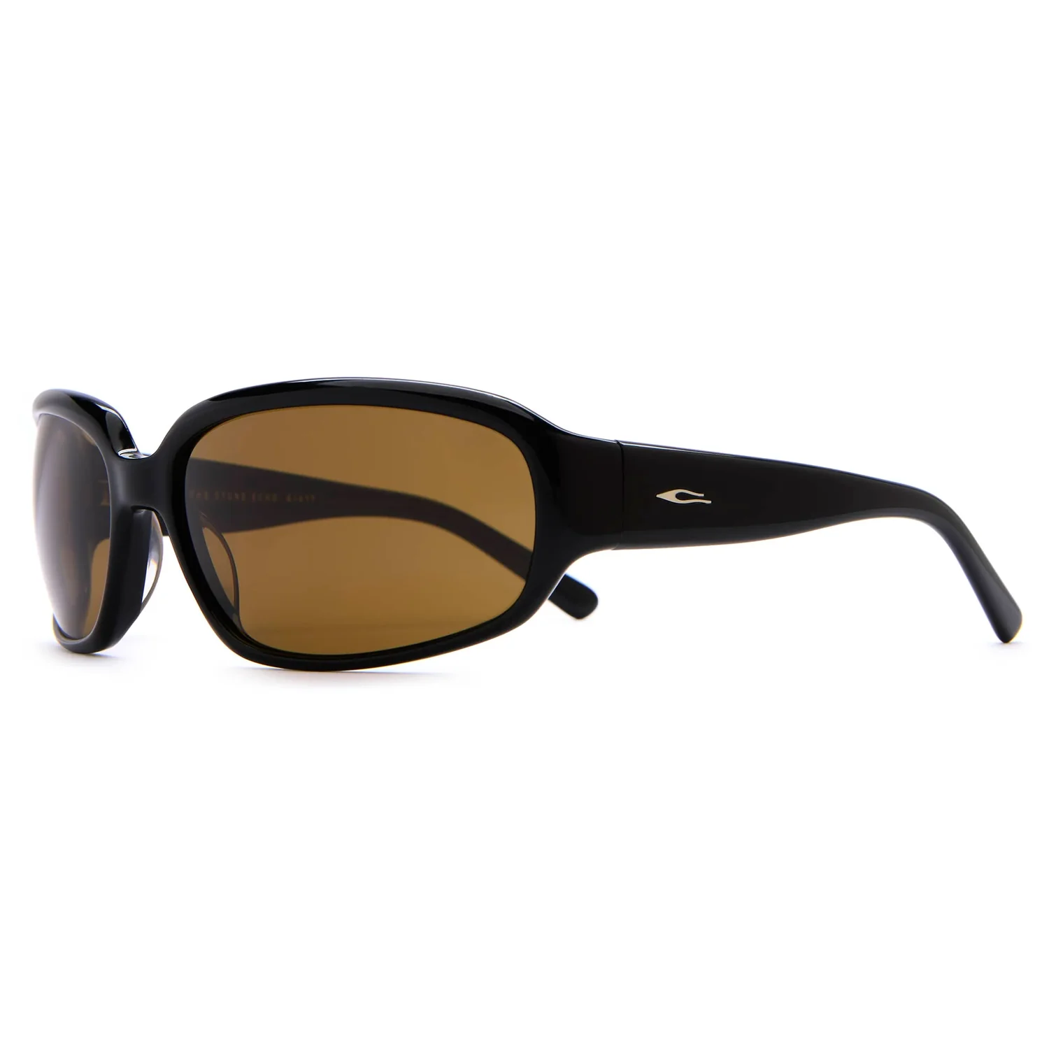 Sonnenbrille, schwarzes Kunststoffgestell, braune Gläser, rechteckige Gläser, Vollrandfassung