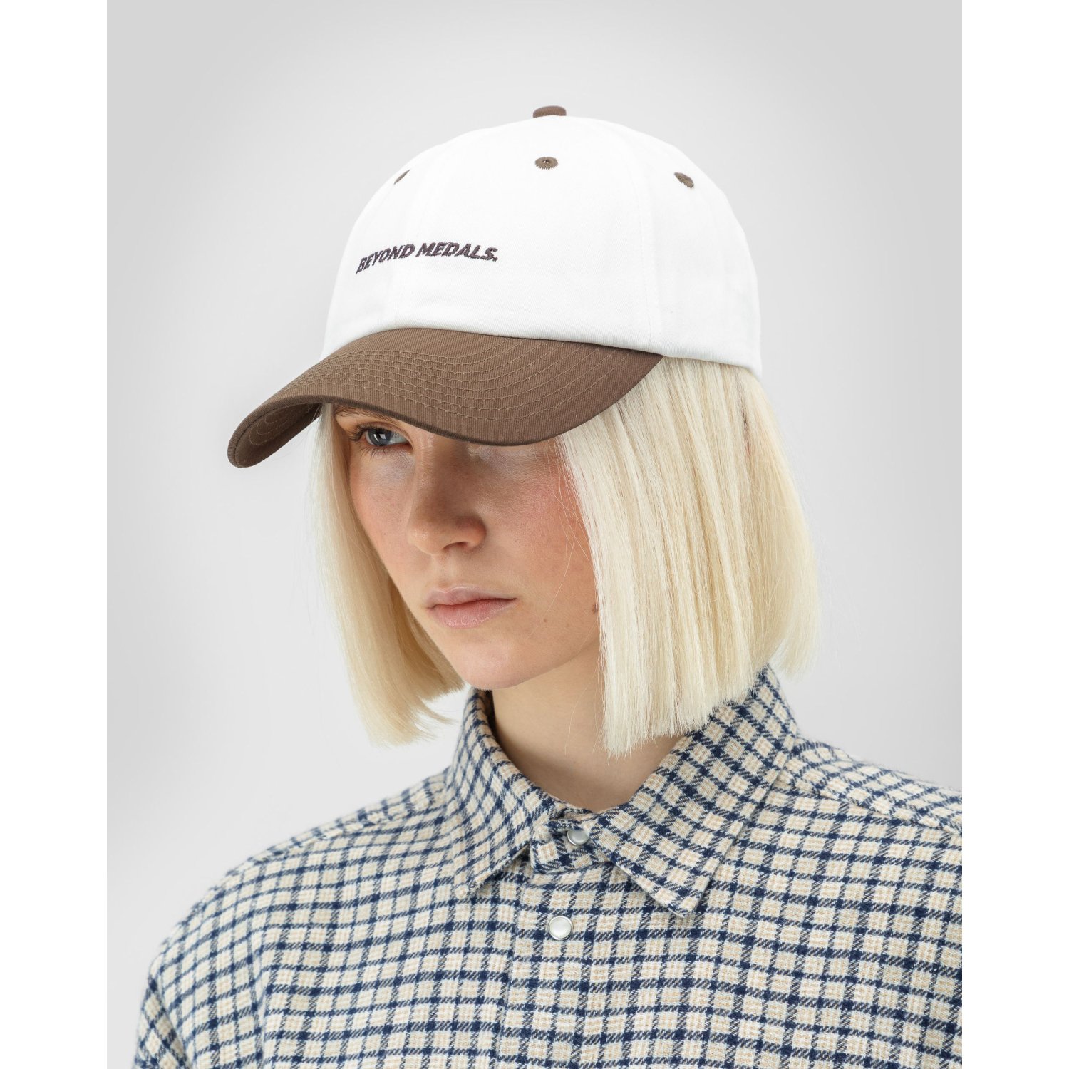 Casquette de baseball, casquette blanche, visière marron, inscription brodée, casquette décontractée