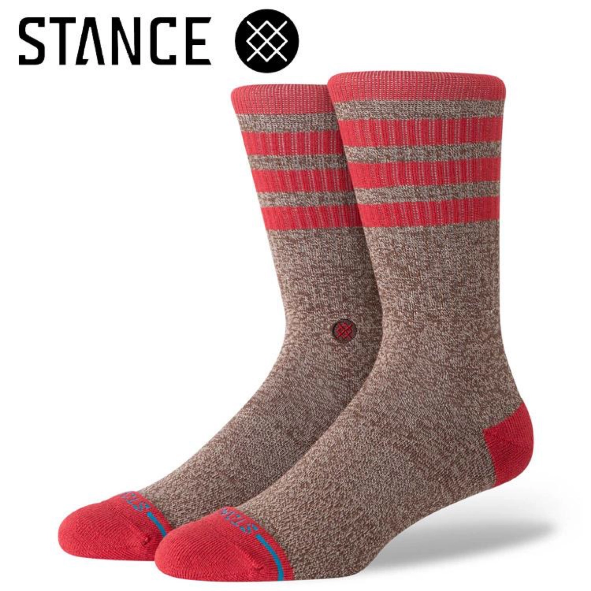 Chaussettes, motifs tricotés, beige, rouge, longueur cheville