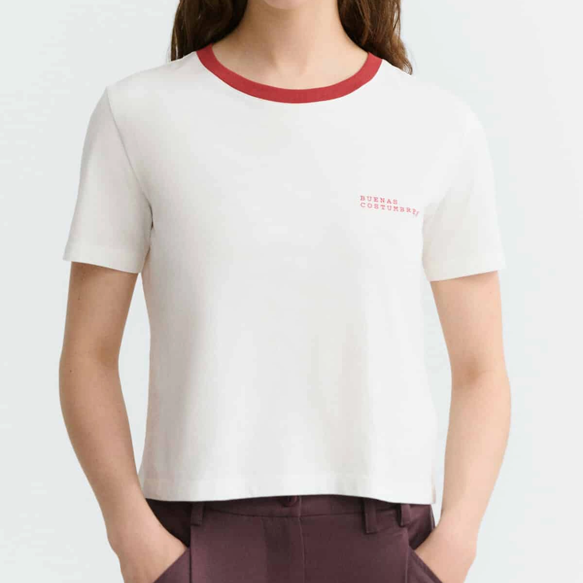 Zowie R Tee T-shirt, manches courtes, col rond, blanc, avec une touche de rouge