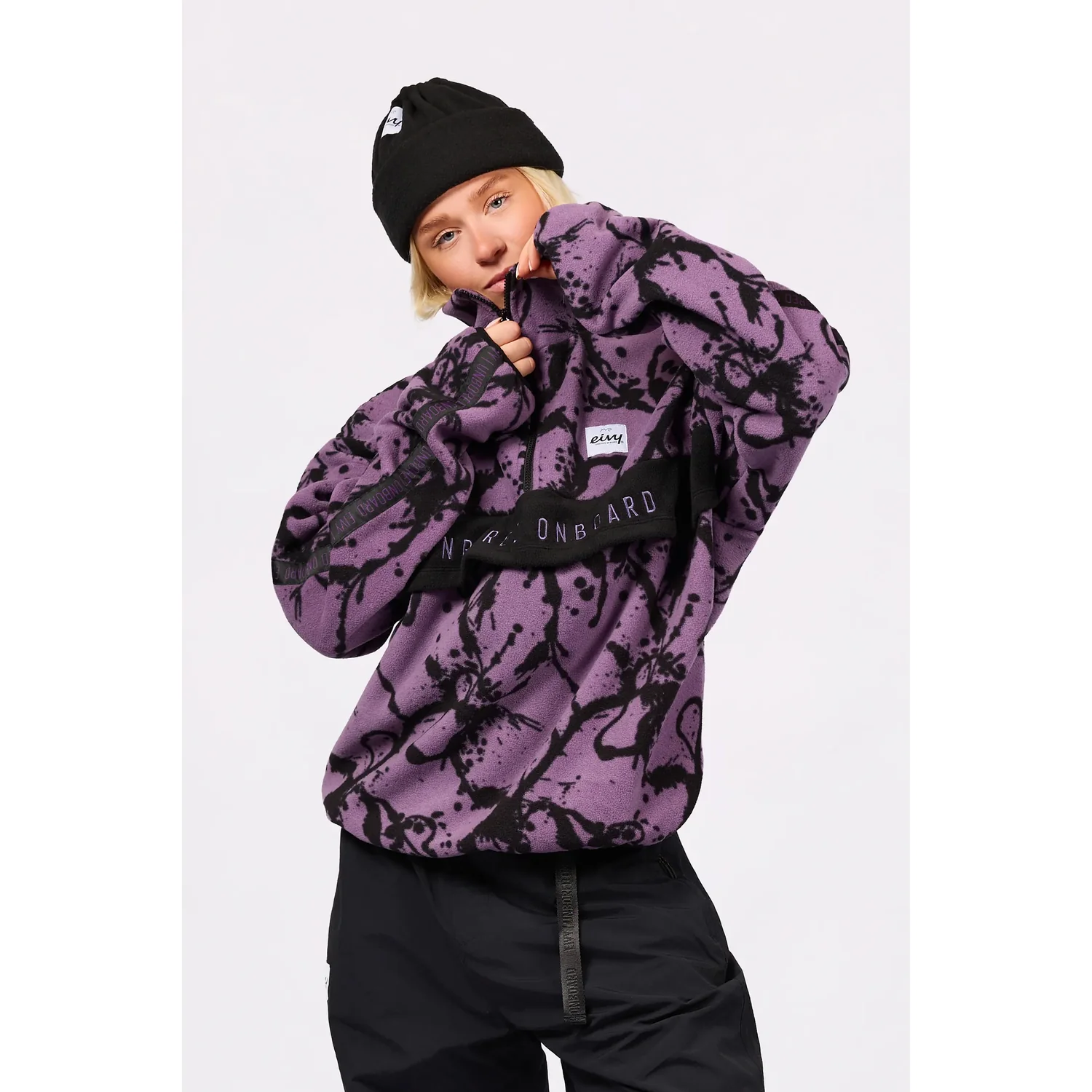 Hoodie, Pullover, Fleecepullover, Reißverschluss, Violett-schwarz, Abstraktes Muster, Stehkragen