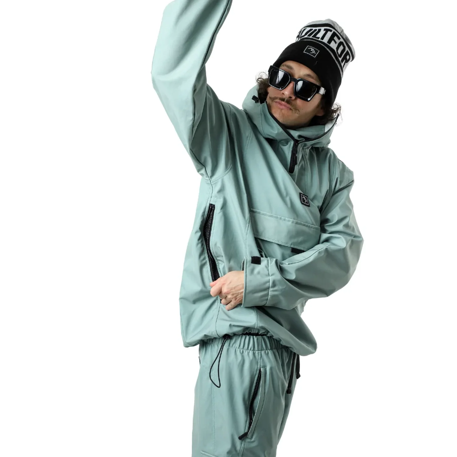 Veste anorak, capuche, vert menthe, poche kangourou, pantalon de neige