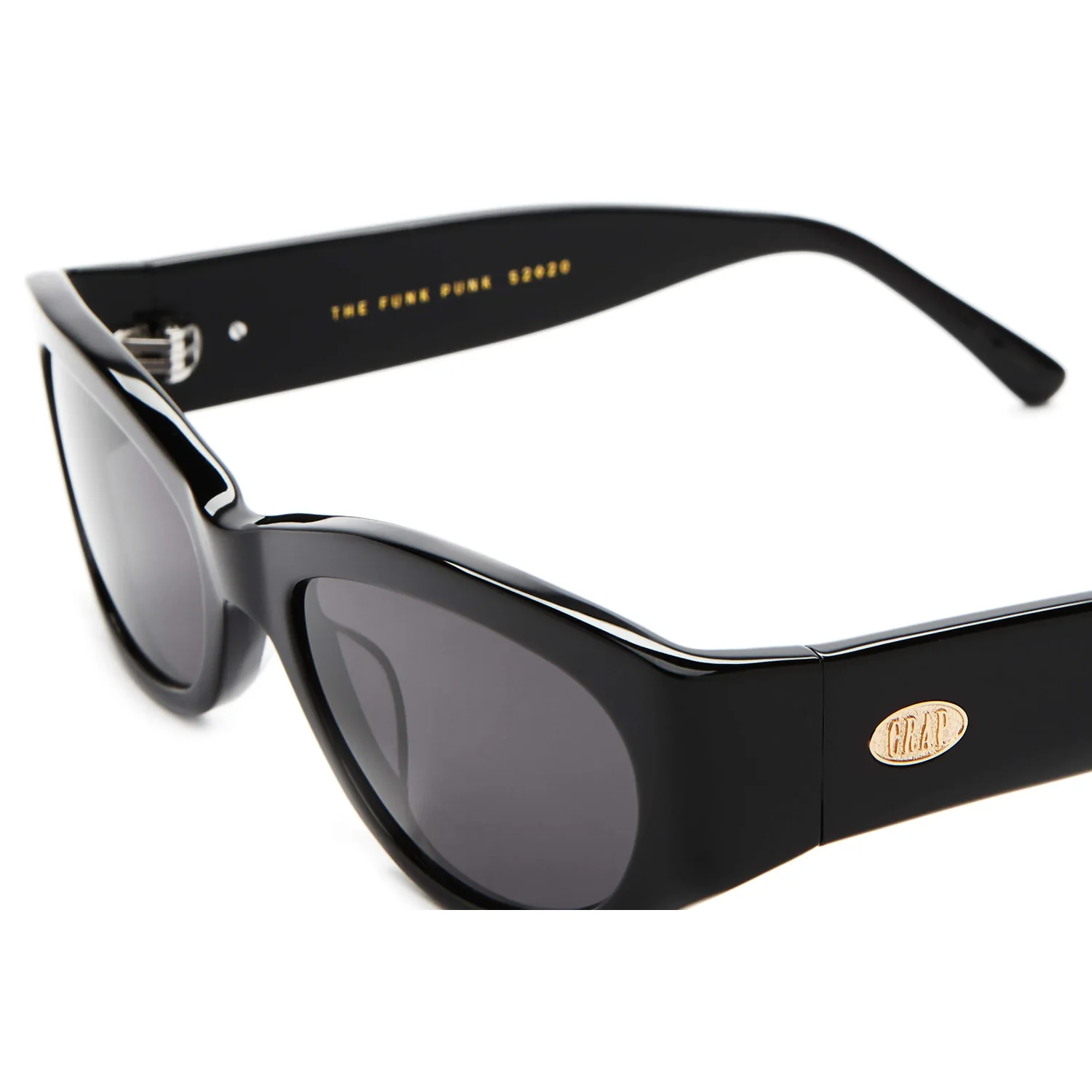 Sonnenbrille, schwarzer Kunststoff, graue Gläser, rechteckige Fassung, breite Bügel