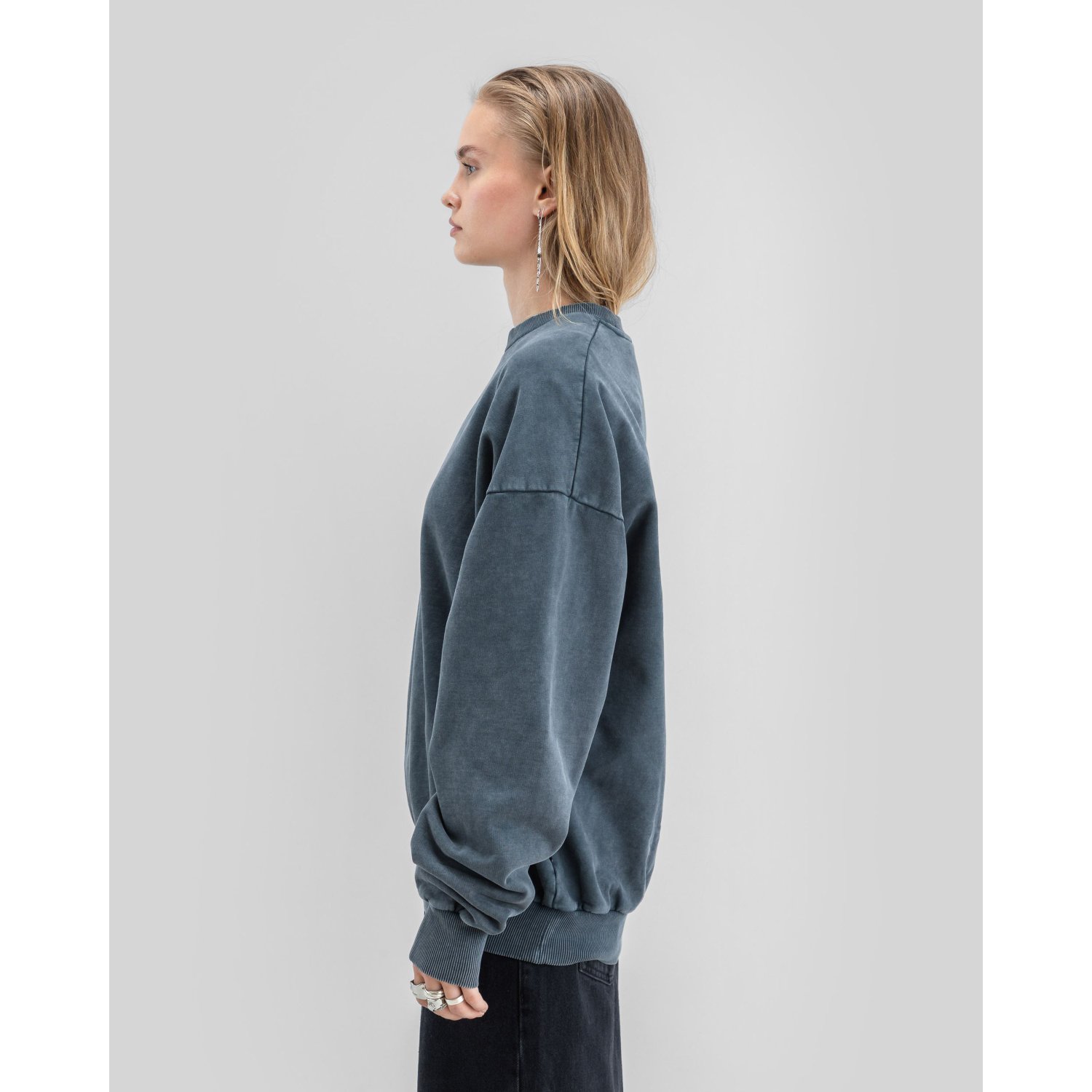 oversized, sweat-shirt, sweat à capuche, bleu-gris, manches longues