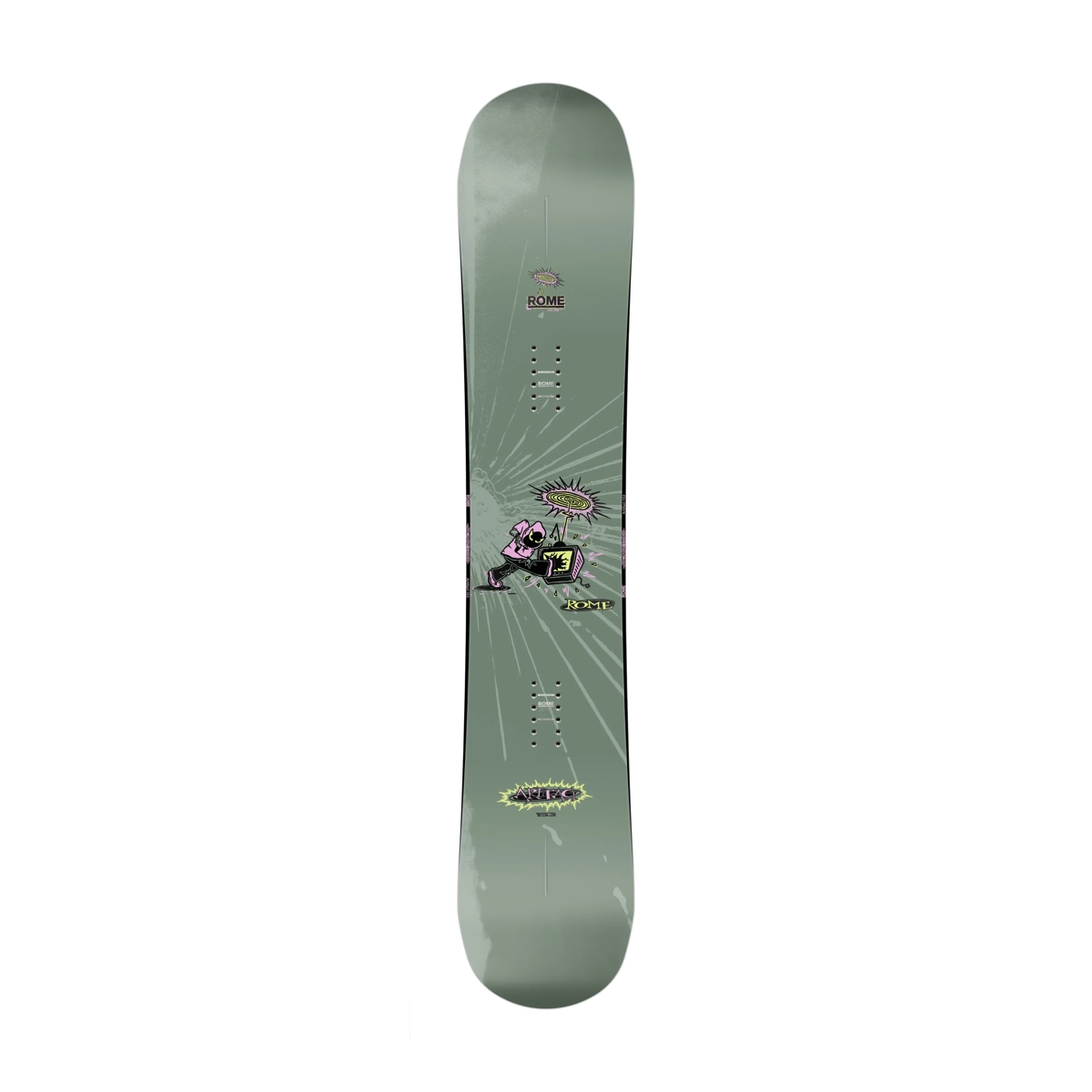 Artifact snowboard, vert, graphisme, éclat radial, œuvre d’art