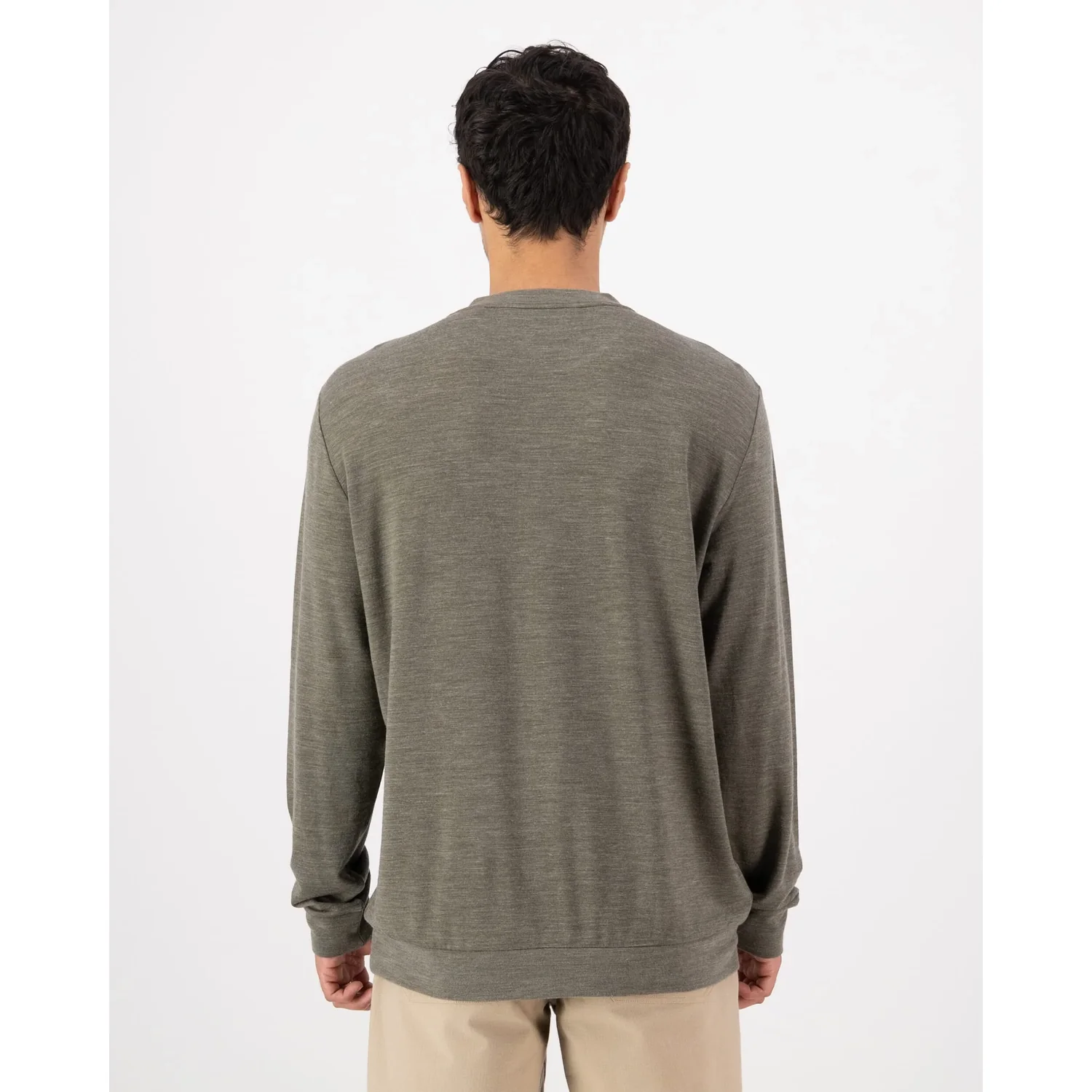 Herrenpullover, Langarmshirt, Rundhalsausschnitt, Olivgrau, Meliert