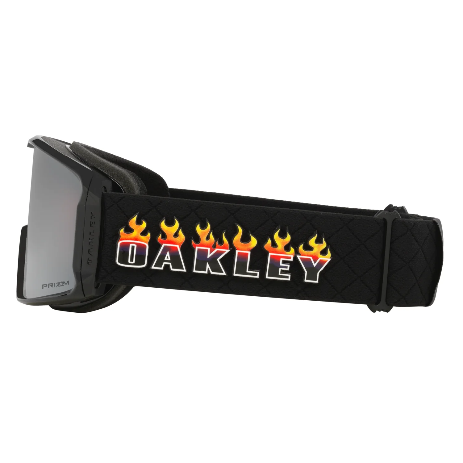 Lunettes de ski, monture noire, verres miroités, sangle réglable, motif flammes
