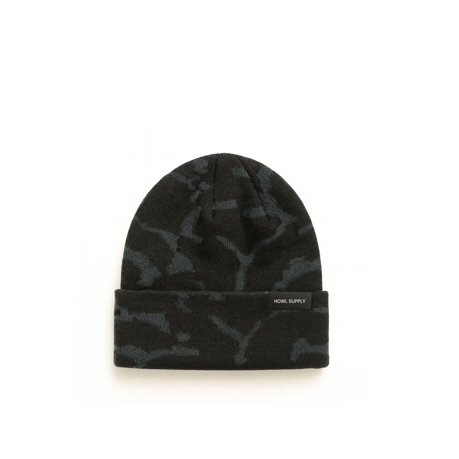 Paragon Beanie Bonnet, couvre-chef, motif camouflage, noir, bord tournant, bonnet en tricot, bonnet à revers, motif camouflage, noir-gris, tissu tricoté