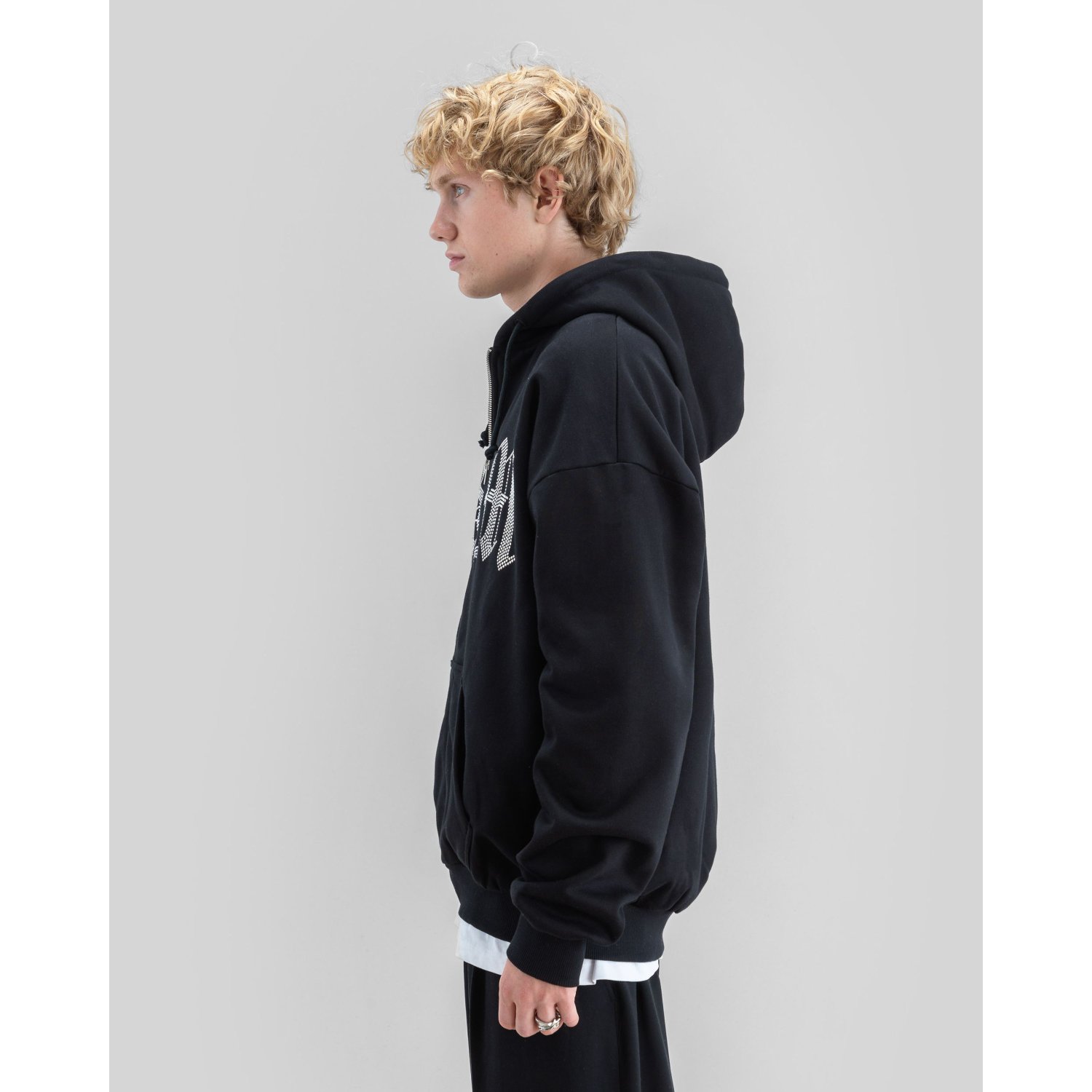sweat à capuche, fermeture éclair, motif graphique, capuche, bleu marine, sweat à capuche, pull, sweat à capuche, bleu marine, vue de face