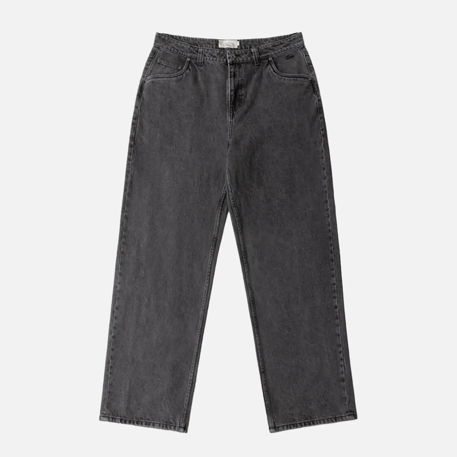 Relaxed Denim Pants Jeans, Schwarzgrau, Weites Bein, Denim, Five-Pocket