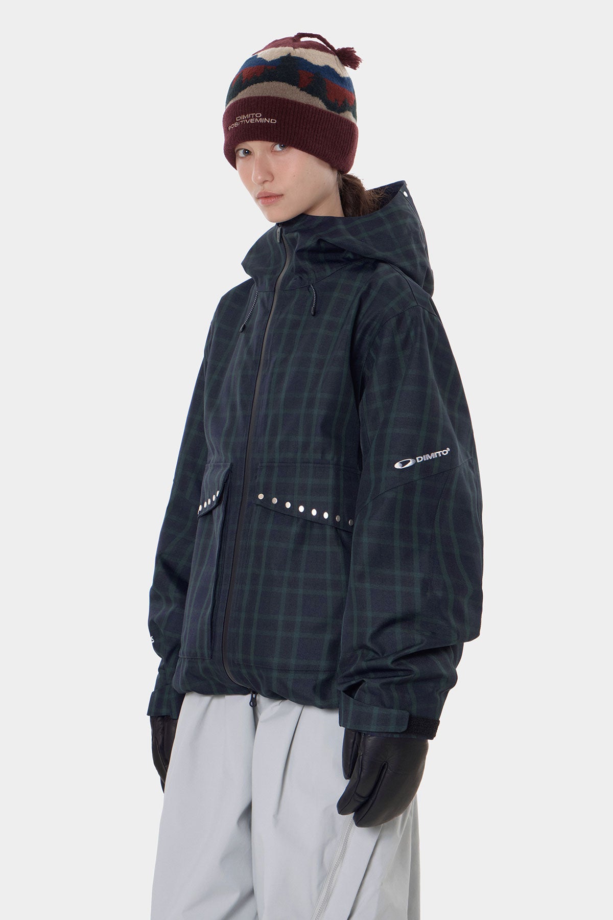 Veste, veste d'hiver, motif à carreaux, col montant, fermeture éclair