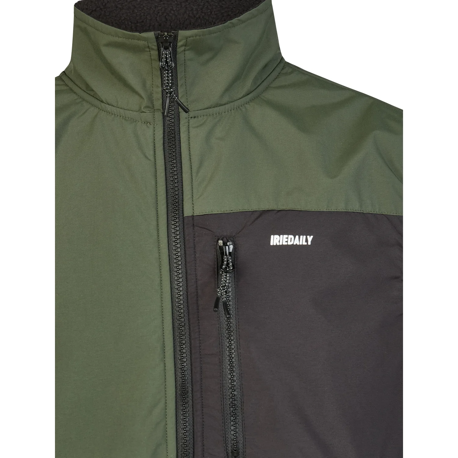 Auf Deck Fleece Vest Veste, col montant, fermeture éclair, poche poitrine, vert olive et noir