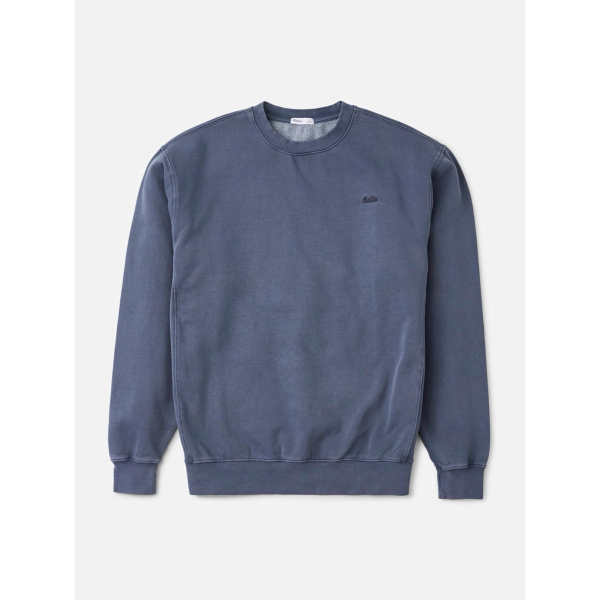 sweat-shirt, col rond, manches longues, bleu, délavé