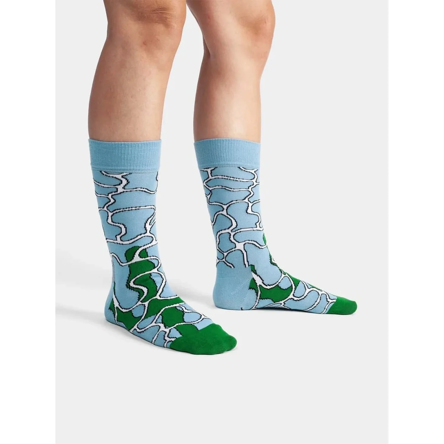 Chaussettes, bleu clair, vert, longueur cheville, motif graphique
