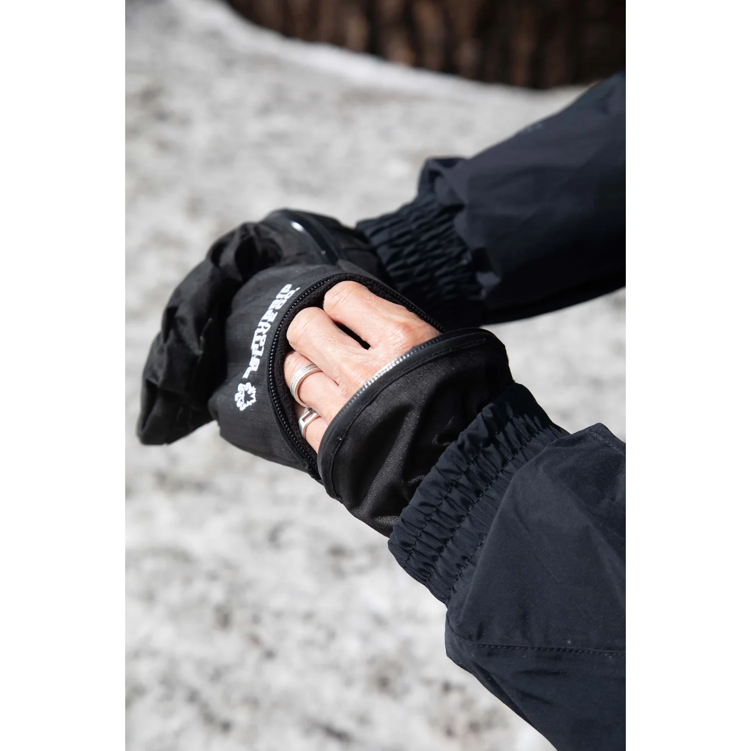 Ghoul Mitt 26 Gants, gants d'hiver, gants à fermeture éclair, gants noirs, poignets côtelés, moufles, GORE-TEX, noir, fermeture éclair, gants d'hiver
