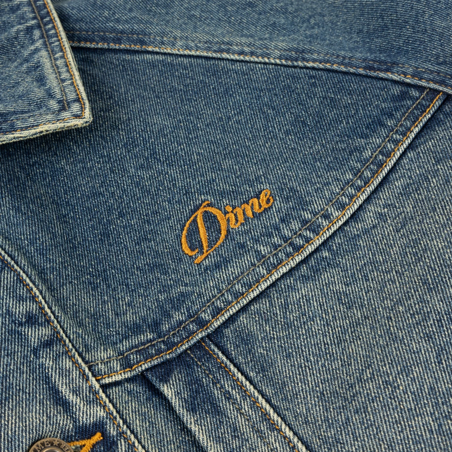 Denim Jacket Jeansstoff, Blau, Taschen, Goldene Stickerei, Kontrastnähte